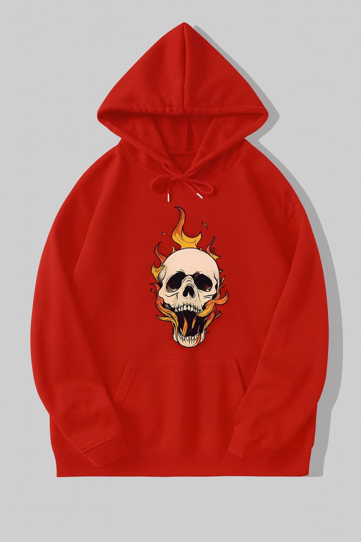 CLASSY.MODA-Flame Skull Patterned Hoodie 1