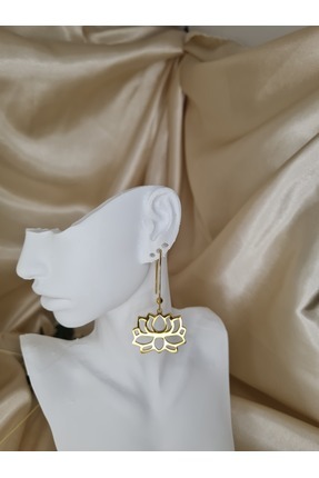 ZEYM COLLECTION Altın Renk Paslanmaz Çelik Lotus Çiçeği Model Tek Uzun Küpe (...