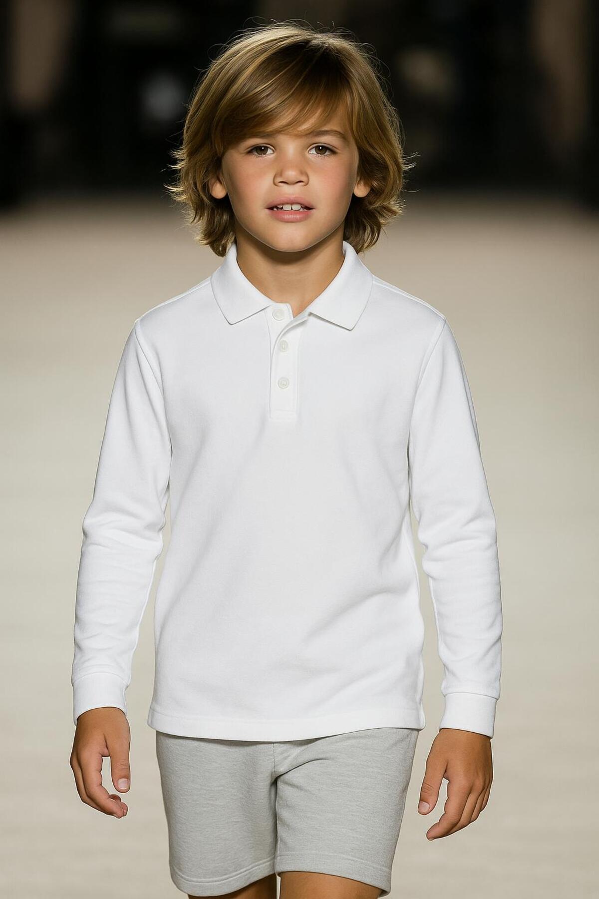 BAGİSTA BUTİK Unisex Children's Solid Color Polo Neck Long Sleeve School T-Shirt