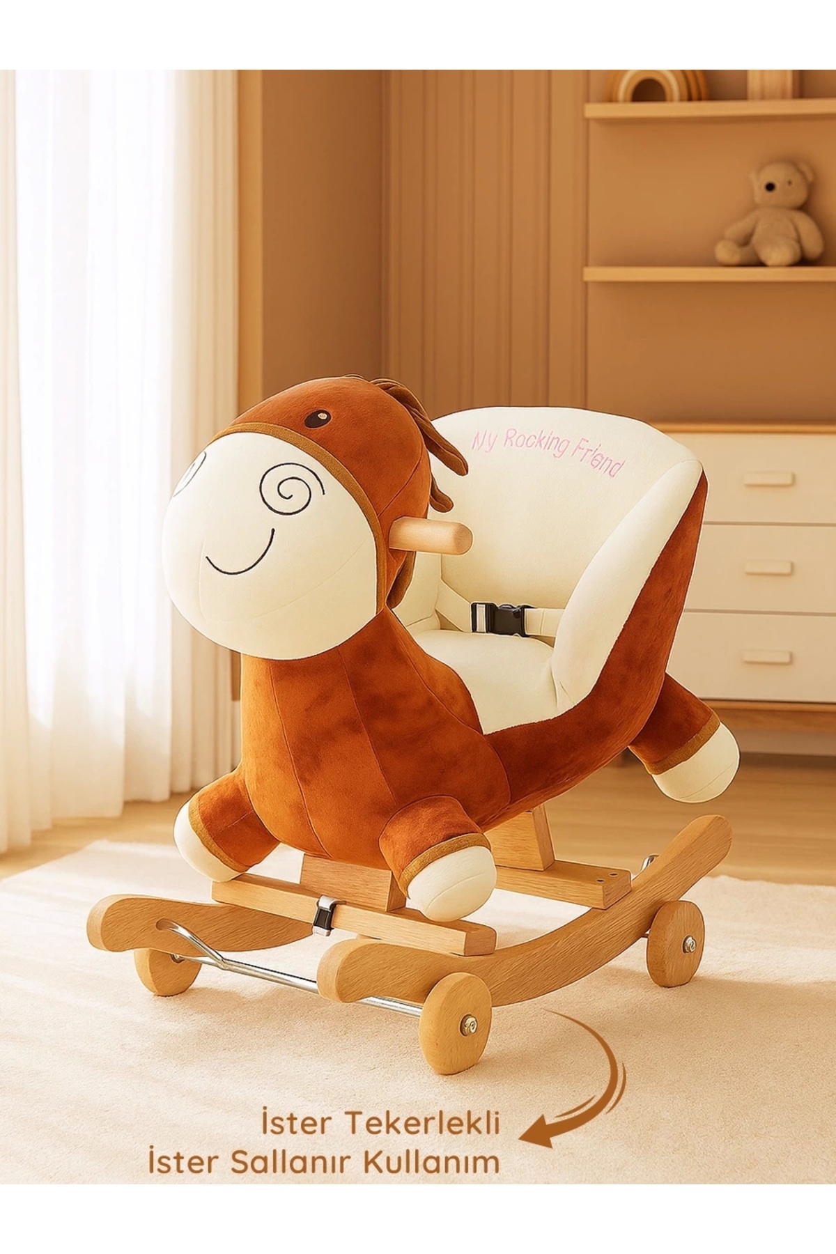 Babyklas Tekerlekli ve Sallanan Peluş Eşek Oyuncak | Kahve