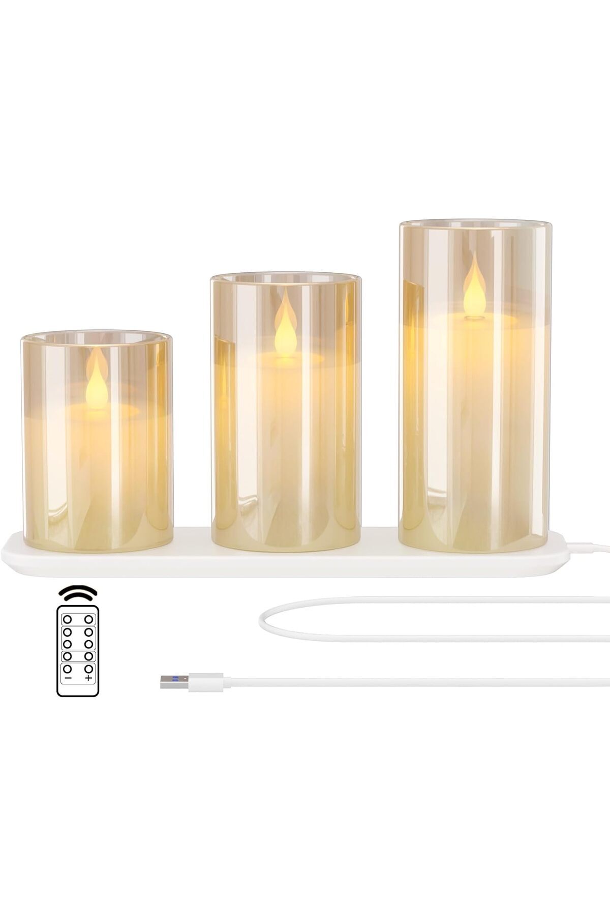 Generic-EXTSUD Flameless LED Candles Rechargeable with Charging Station and Remote Control, Set of 3 Decorat 1