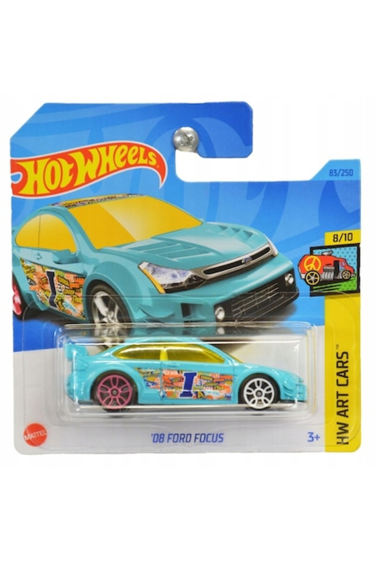 Masinuta metalica Hot Wheels, 2008 Ford Focus, seria HW Art Cars 2023, 1:64, albastru