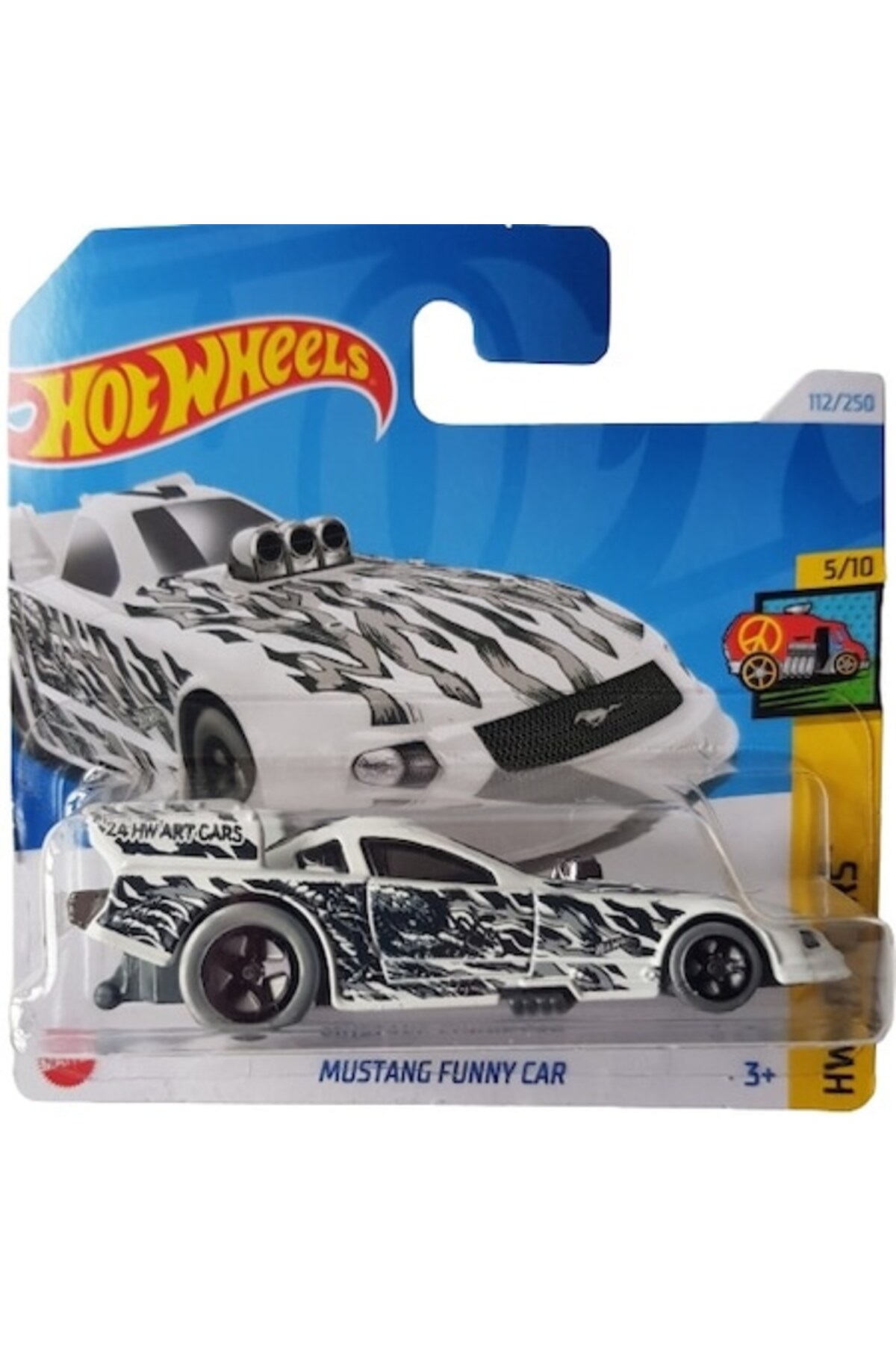 Masinuta Hot Wheels Mustang Funny Car, alb-negru, 1:64