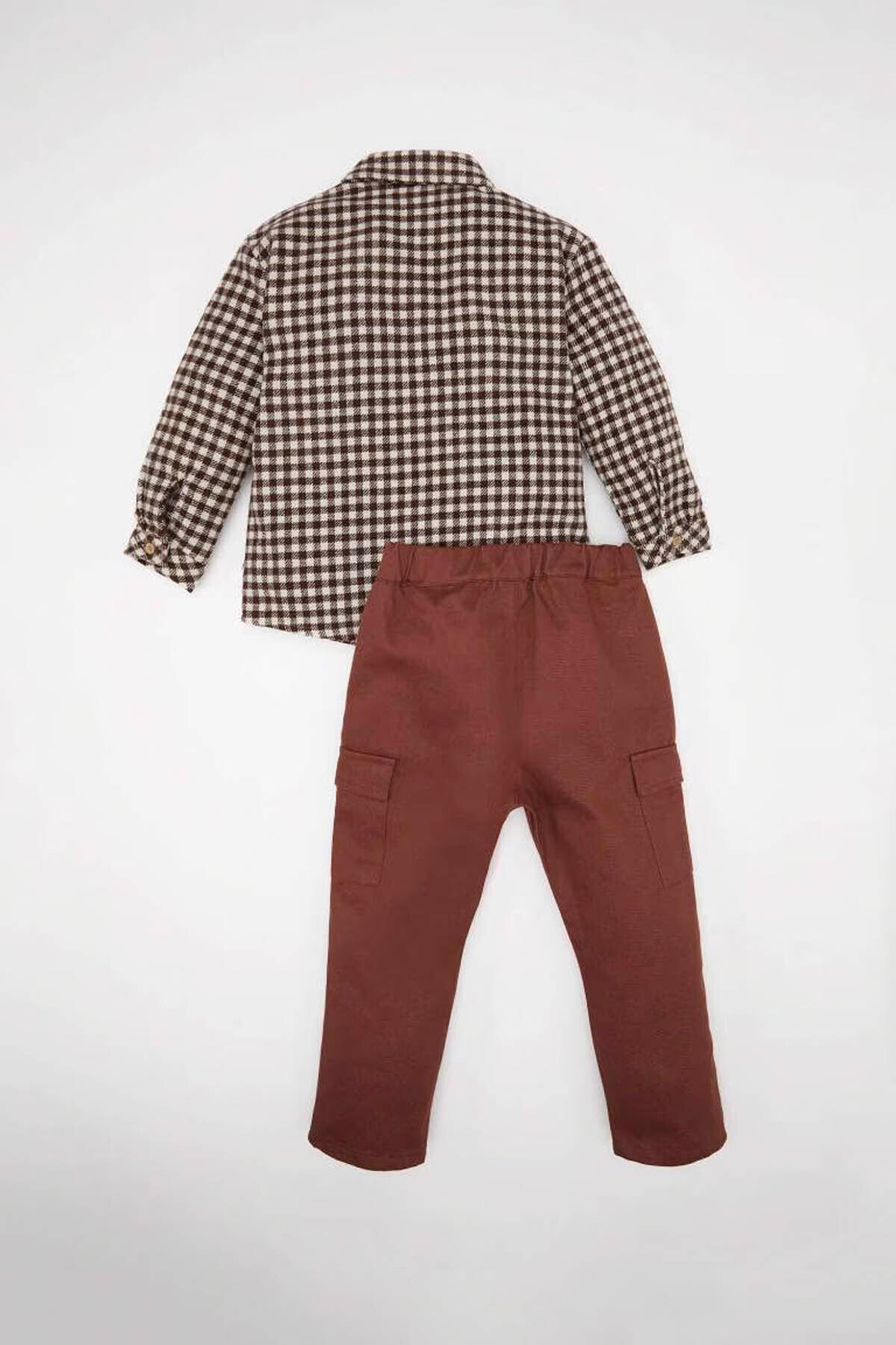 Defacto Kareli Uzun Kollu Gömlek Kargo Cepli Alt Kahverengi Erkek Bebek Alt-Üst Takım D5405A5/BN250 fotoğrafı 4 (önizleme)