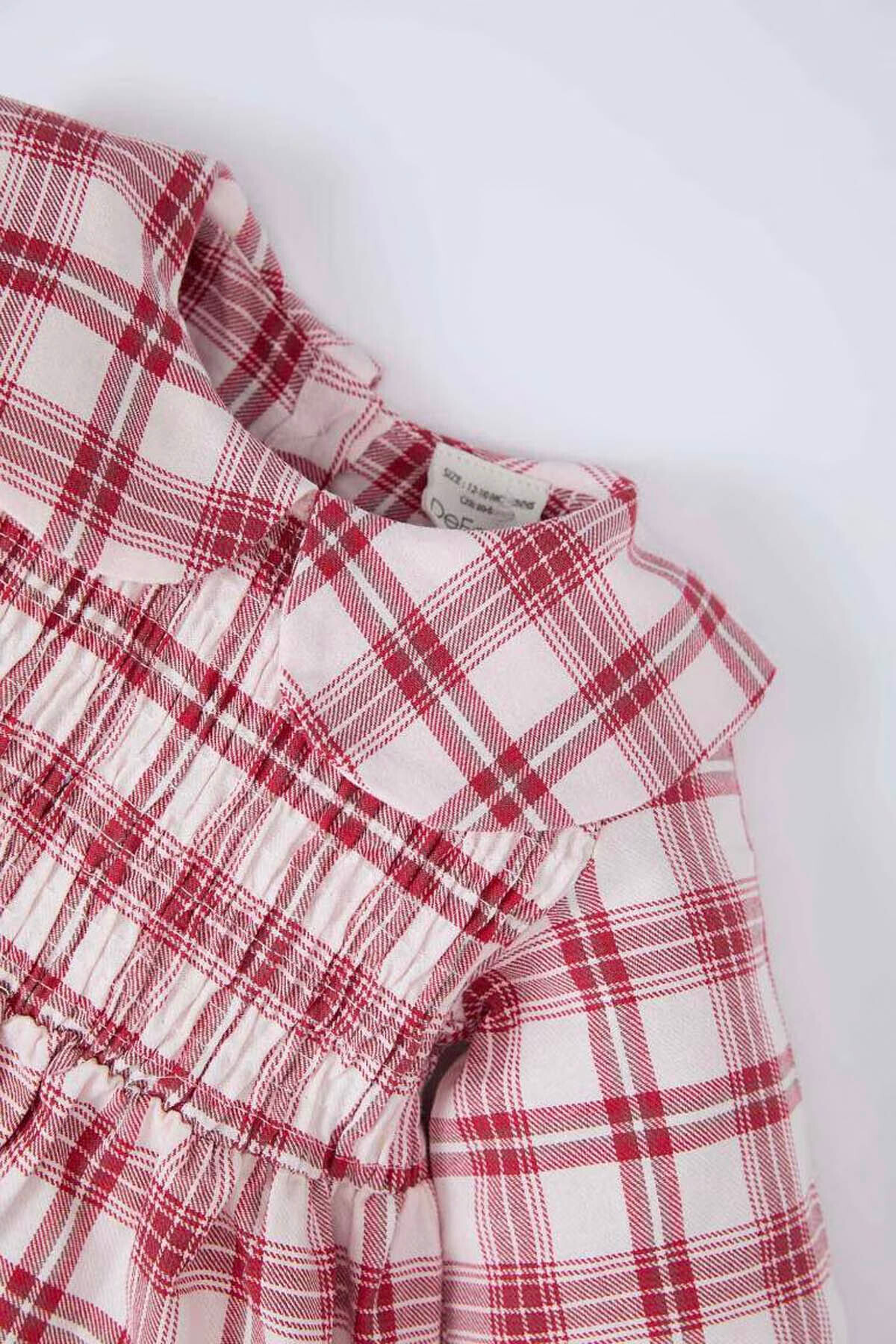 Defacto Kareli Uzun Kollu Flanel Bordo Kız Bebek Elbise D7426A5/BR285 fotoğrafı 2 (önizleme)