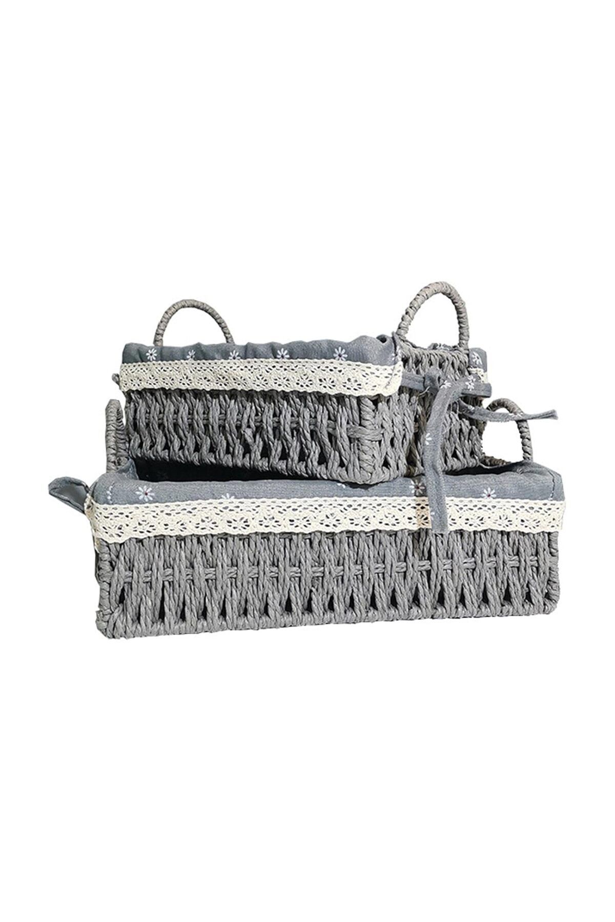 Cozy Nest-Set of 2 Handwoven Storage Baskets with Handles Rectangular Woven Bins with Removable Fabric Liners 4