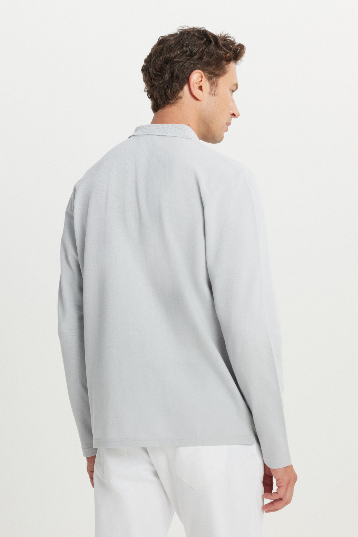 AC&Co / Altınyıldız Classics Erkek Gri %100 Pamuk Standart Fit Normal Kesim Polo Yaka Sweatshirt görsel 5