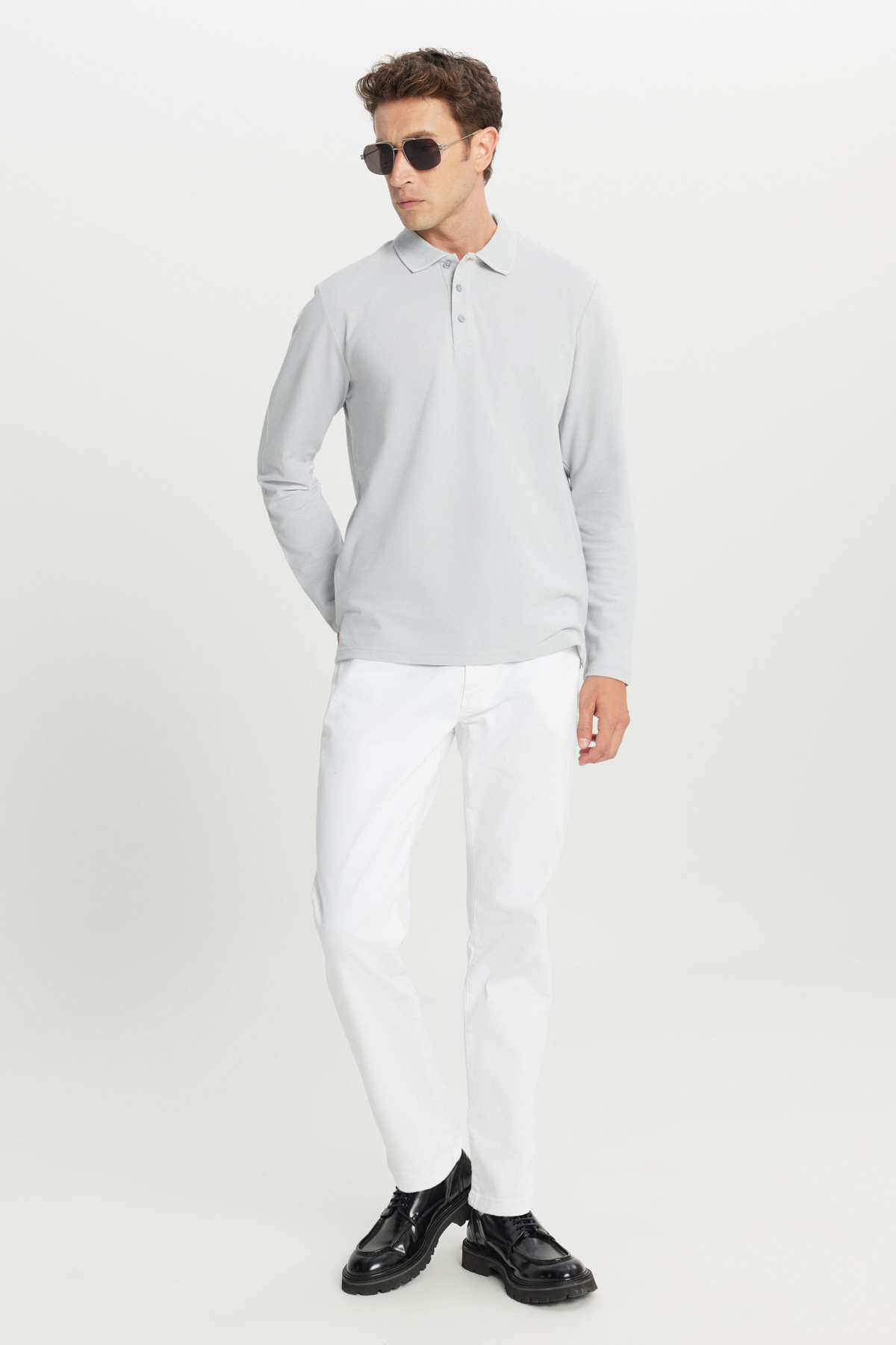 AC&Co / Altınyıldız Classics Erkek Gri %100 Pamuk Standart Fit Normal Kesim Polo Yaka Sweatshirt görsel 2