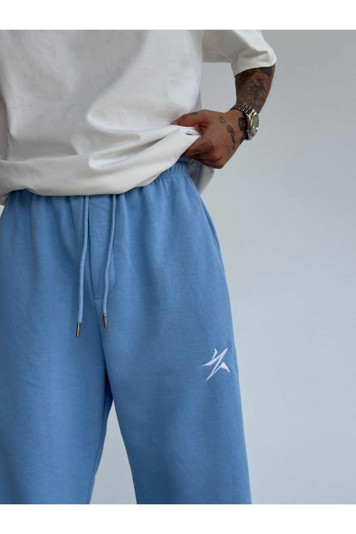 zaee  Star Nakışlı Her Mevsim Giyilebilen Ayarlanabilir Paça Bol Eşofman Altı - Görsel 5