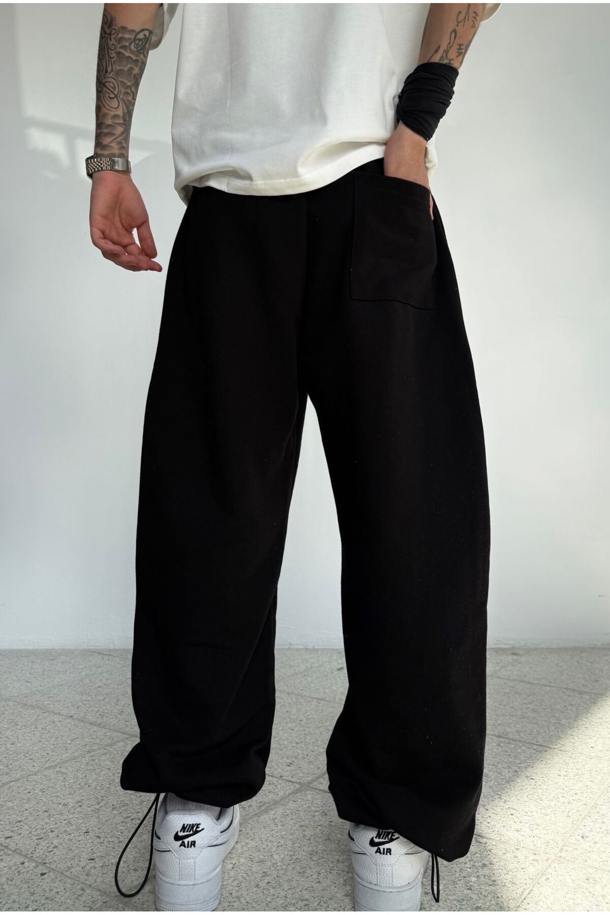 zaee  Star Nakışlı Her Mevsim Giyilebilen Ayarlanabilir Paça Bol Eşofman Altı - Görsel 6