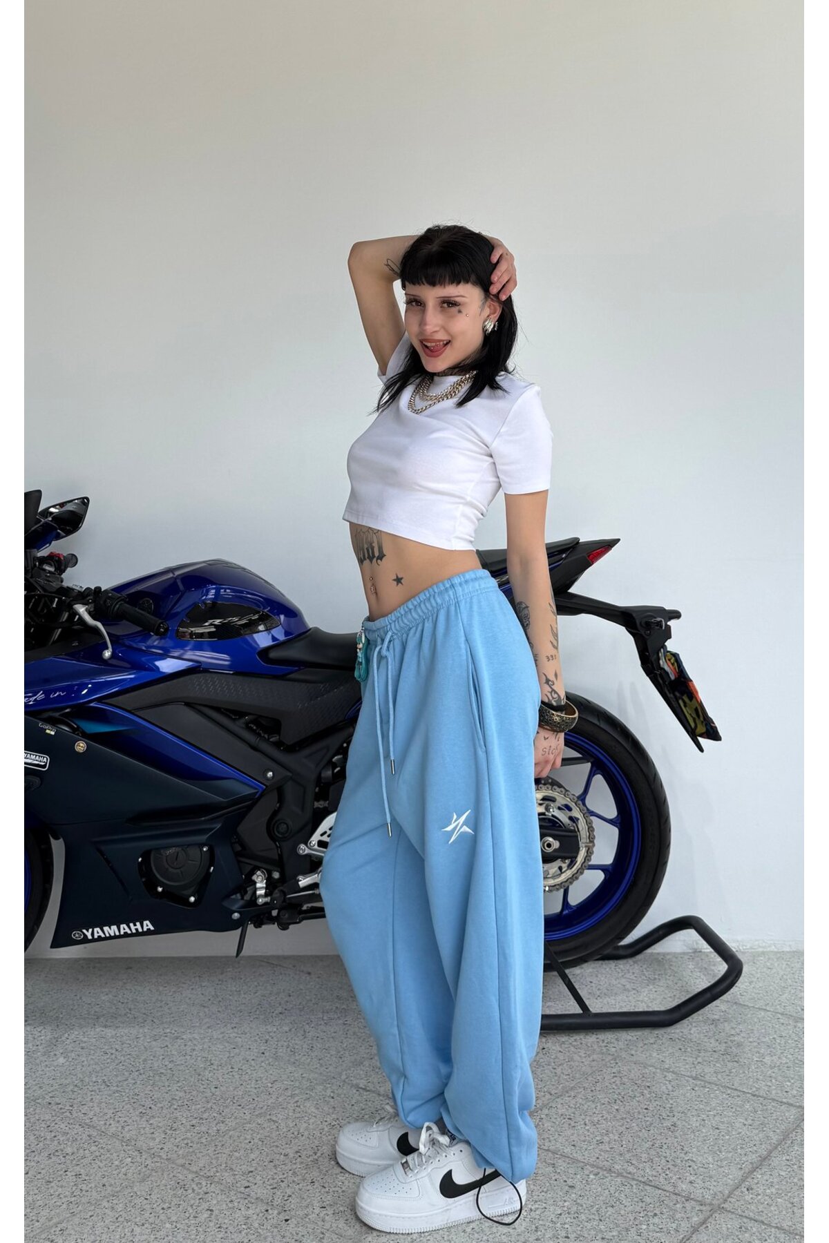 zaee  Star Nakışlı Her Mevsim Giyilebilen Ayarlanabilir Paça Bol Eşofman Altı - Görsel 6