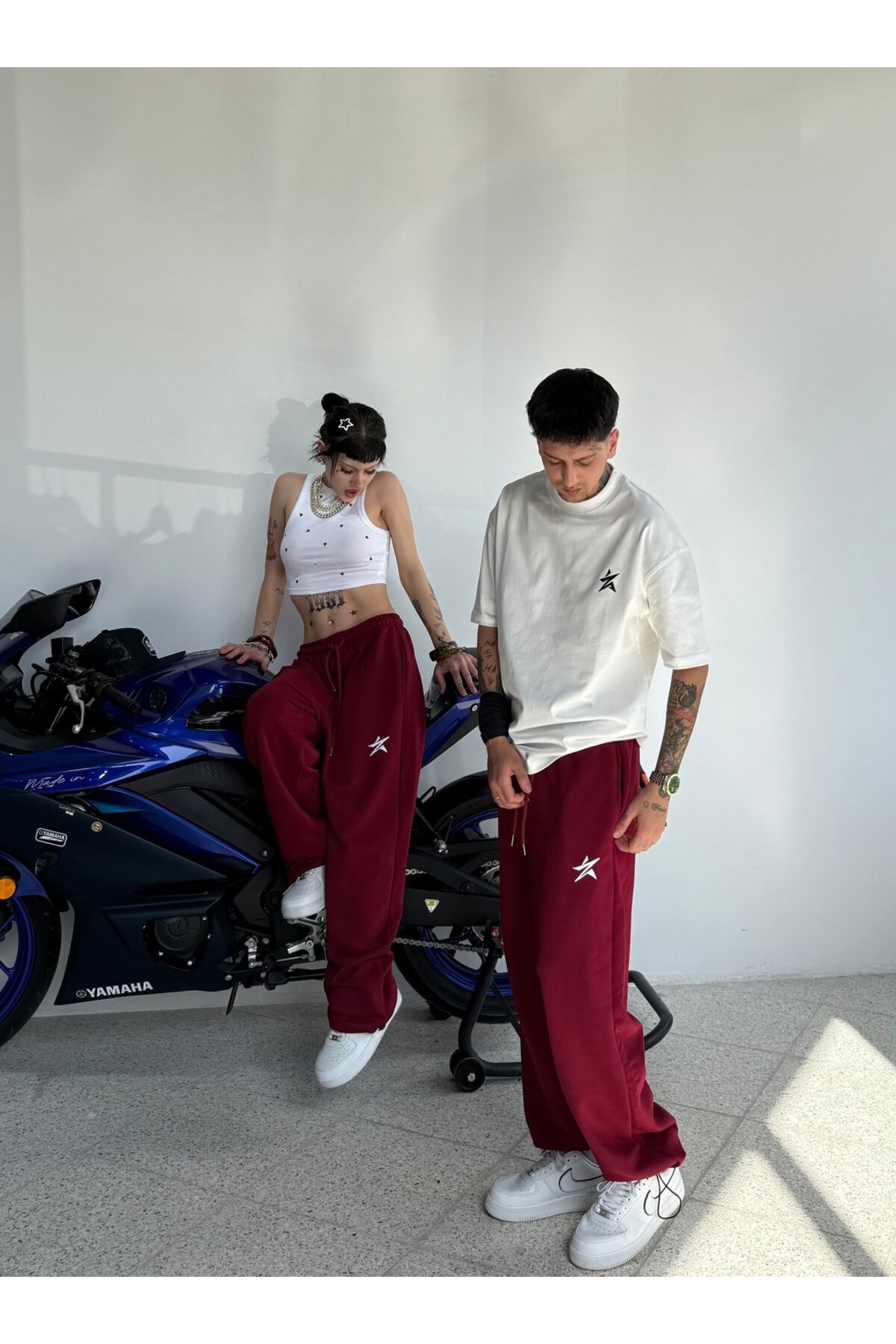 zaee  Star Nakışlı Her Mevsim Giyilebilen Ayarlanabilir Paça Bol Eşofman Altı - Görsel 7