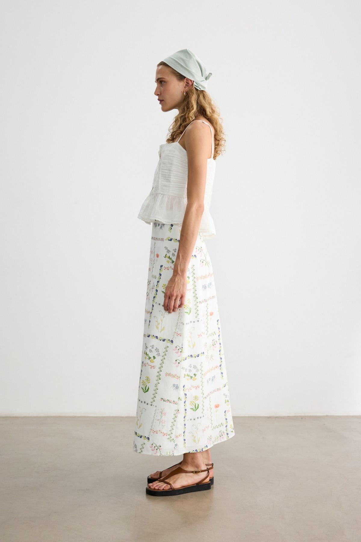 BE BLUE-Canvas Patterned Poplin Skirt 7