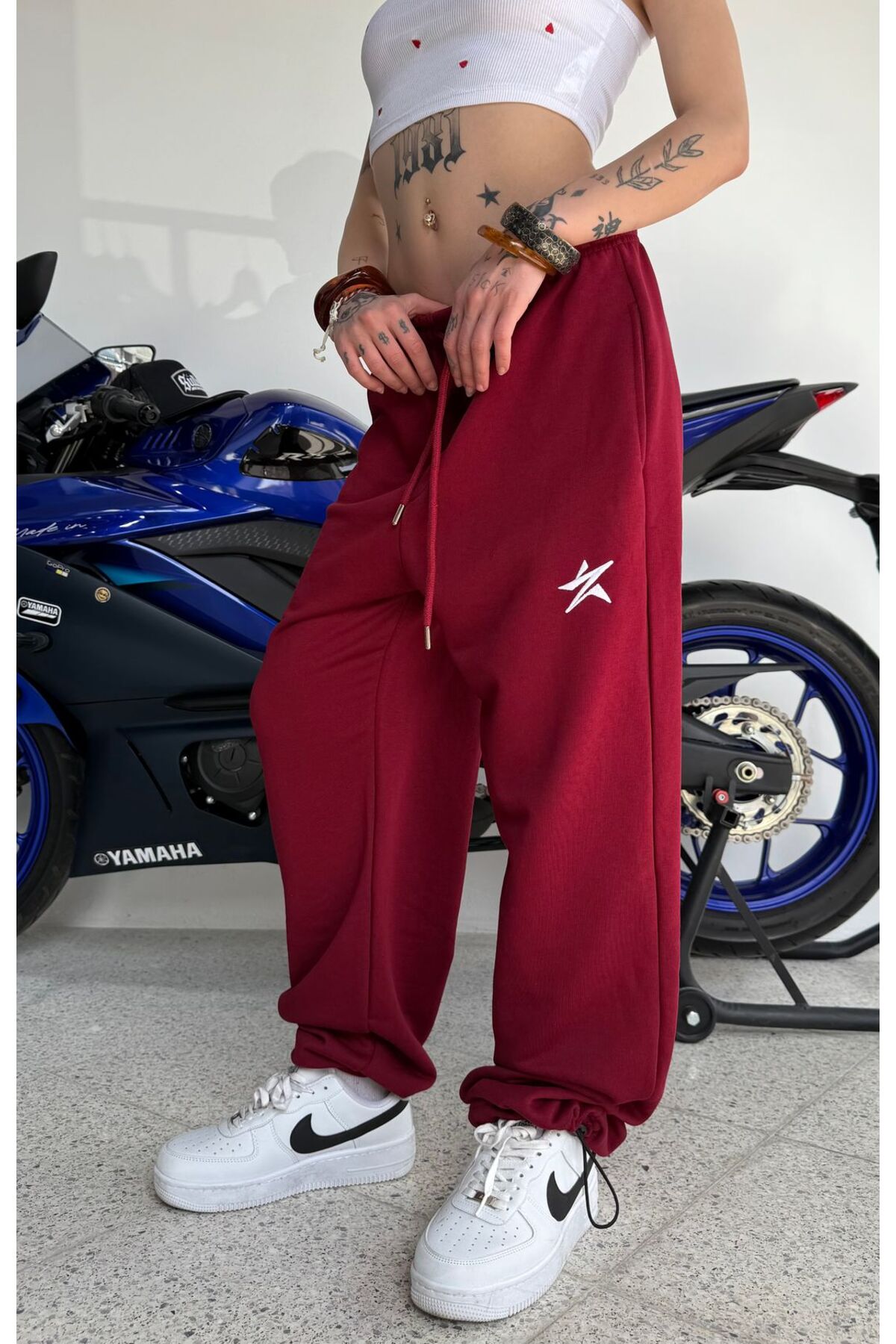 zaee  Star Nakışlı Her Mevsim Giyilebilen Ayarlanabilir Paça Bol Eşofman Altı - Görsel 3