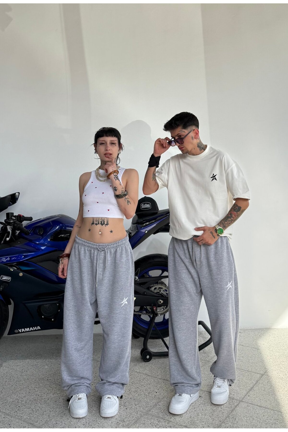 zaee  Star Nakışlı Her Mevsim Giyilebilen Ayarlanabilir Paça Bol Eşofman Altı - Görsel 7