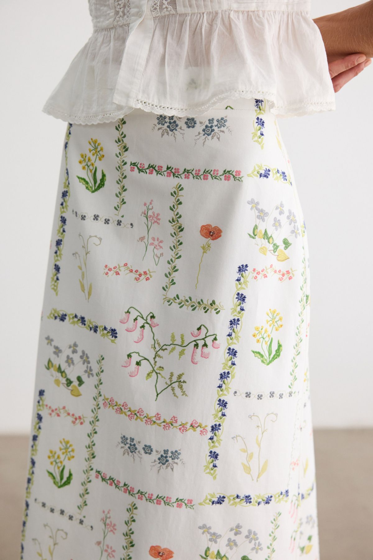 BE BLUE-Canvas Patterned Poplin Skirt 5