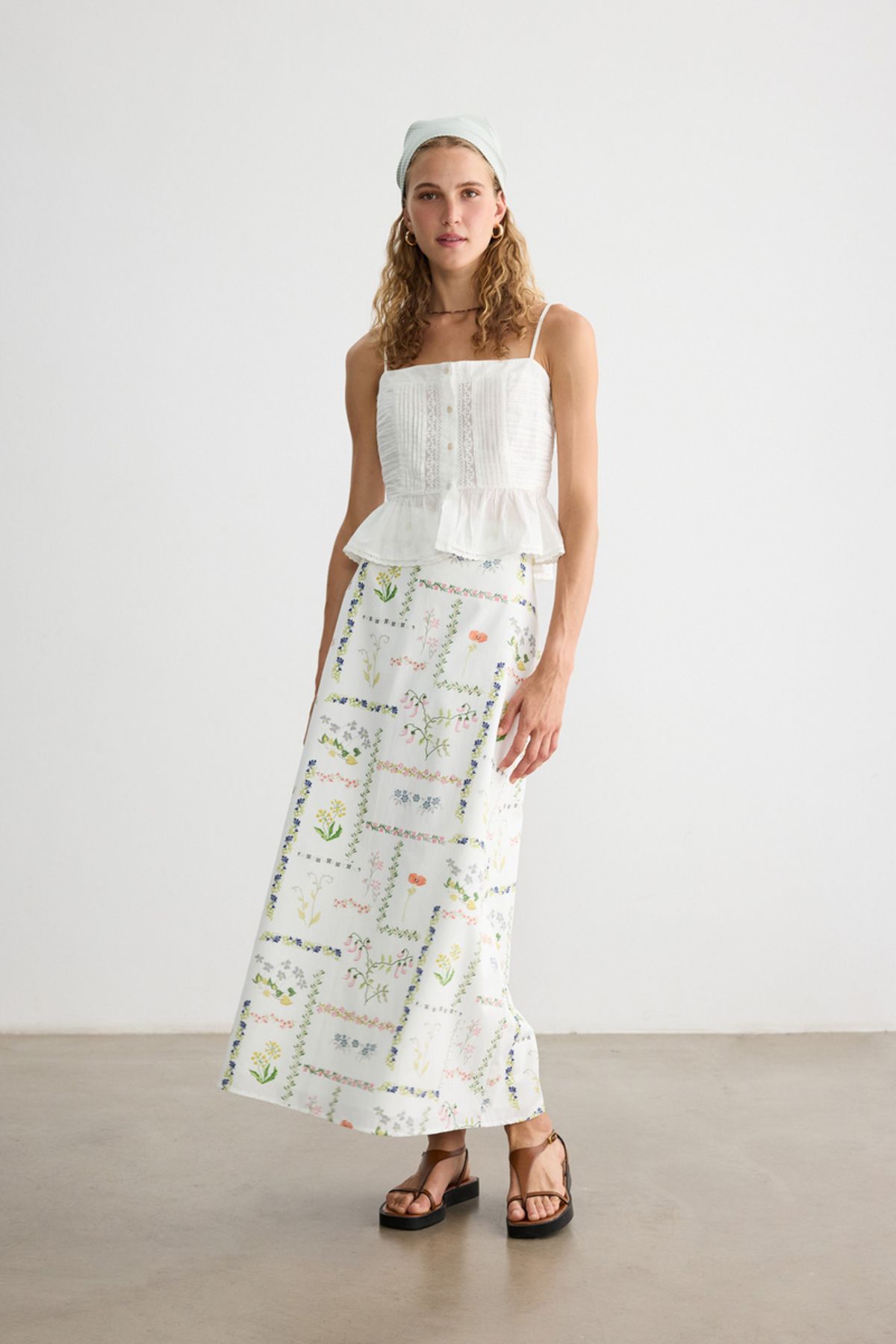BE BLUE-Canvas Patterned Poplin Skirt 2