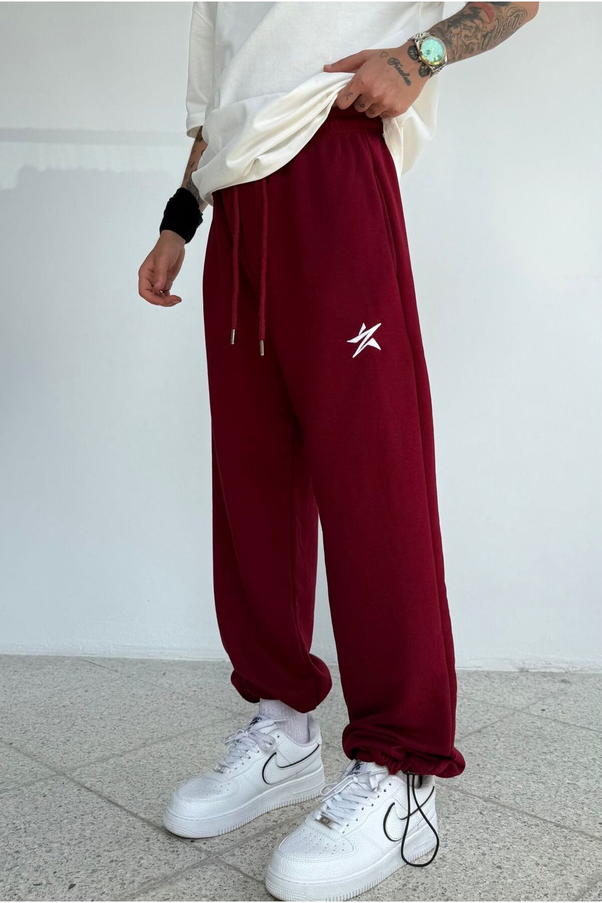 zaee  Star Nakışlı Her Mevsim Giyilebilen Ayarlanabilir Paça Bol Eşofman Altı - Görsel 6