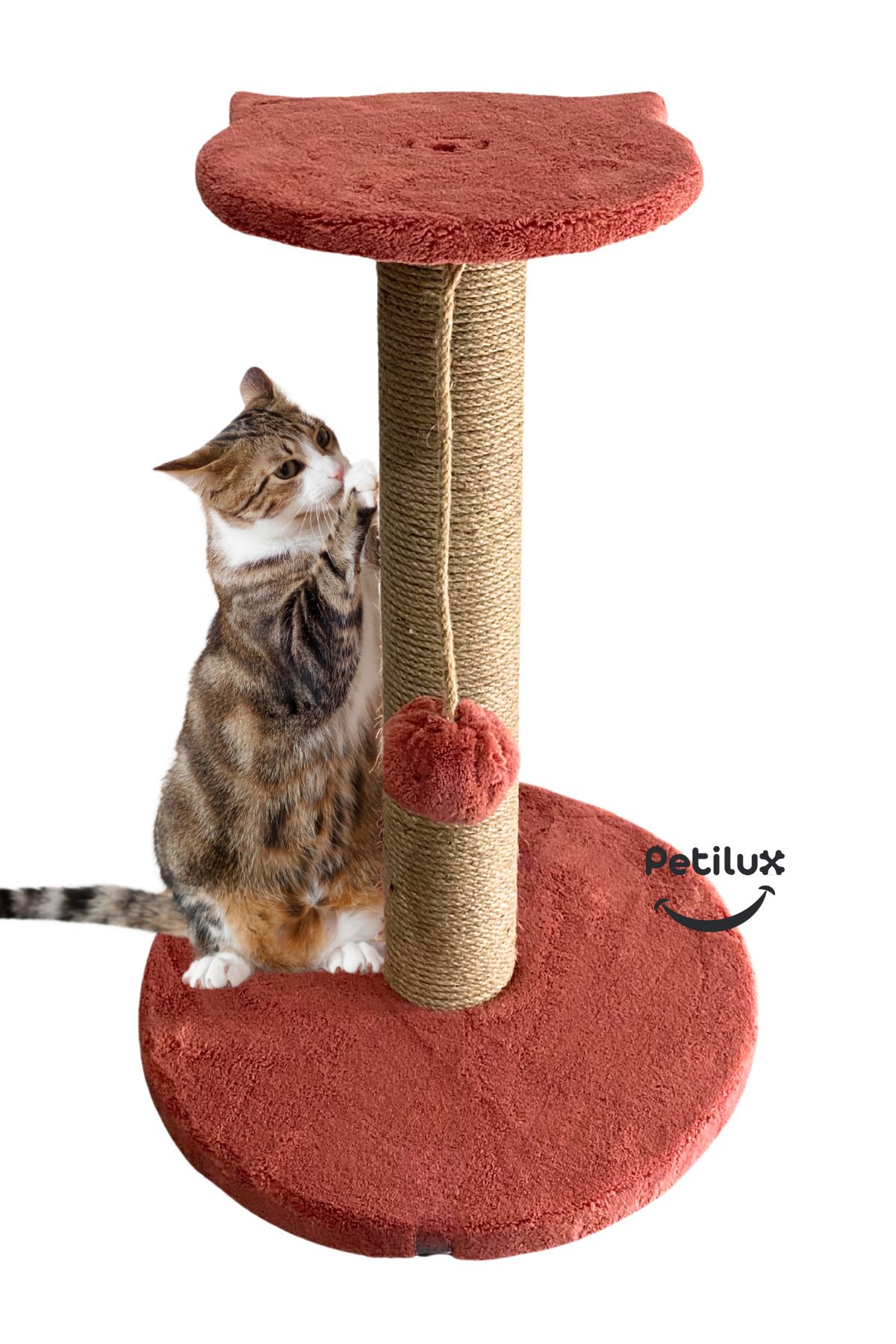 Petilux-Jute Drawstring Single Scratching Post with Cat Head Figure Step Top 1