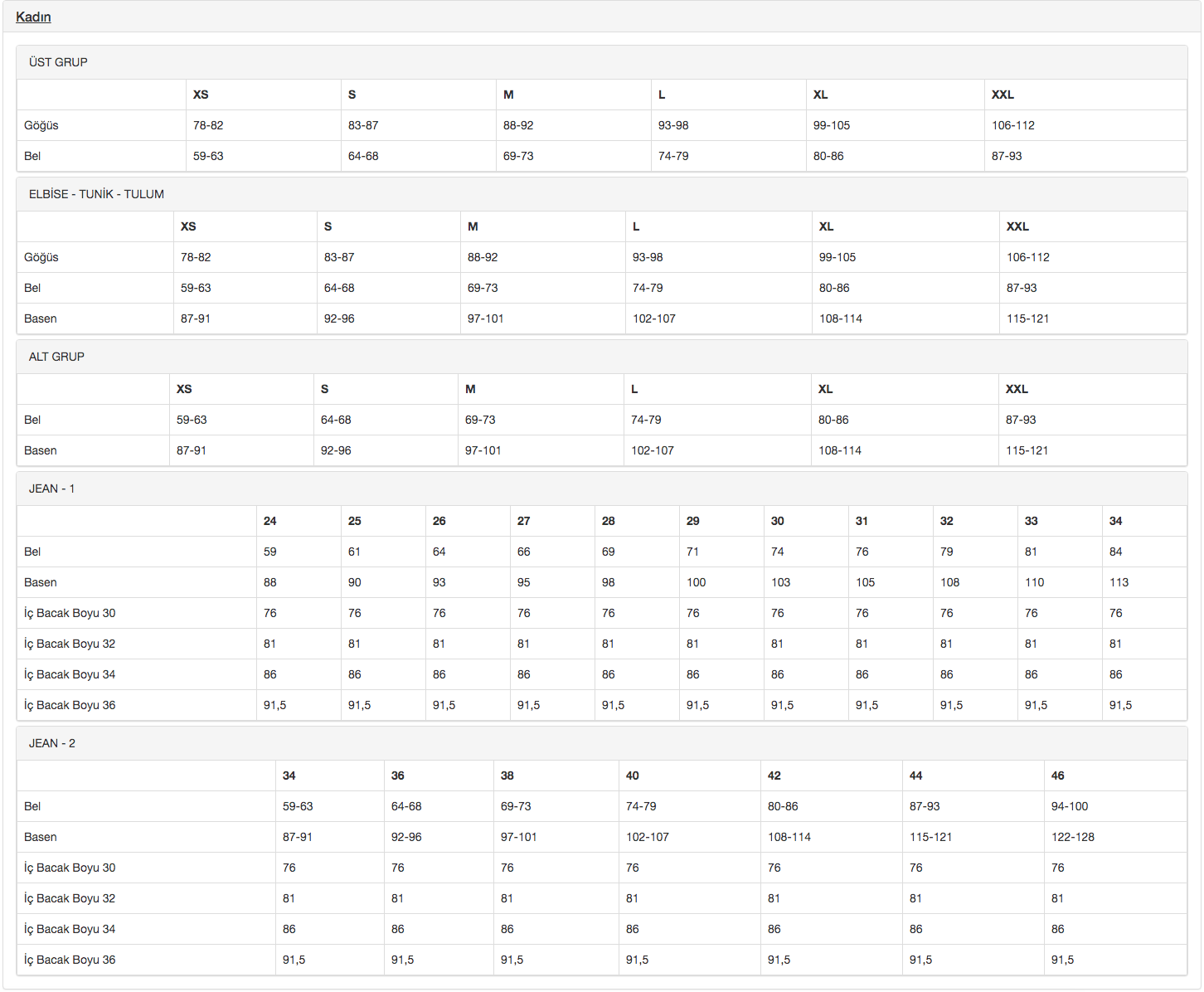 Women's Size Chart