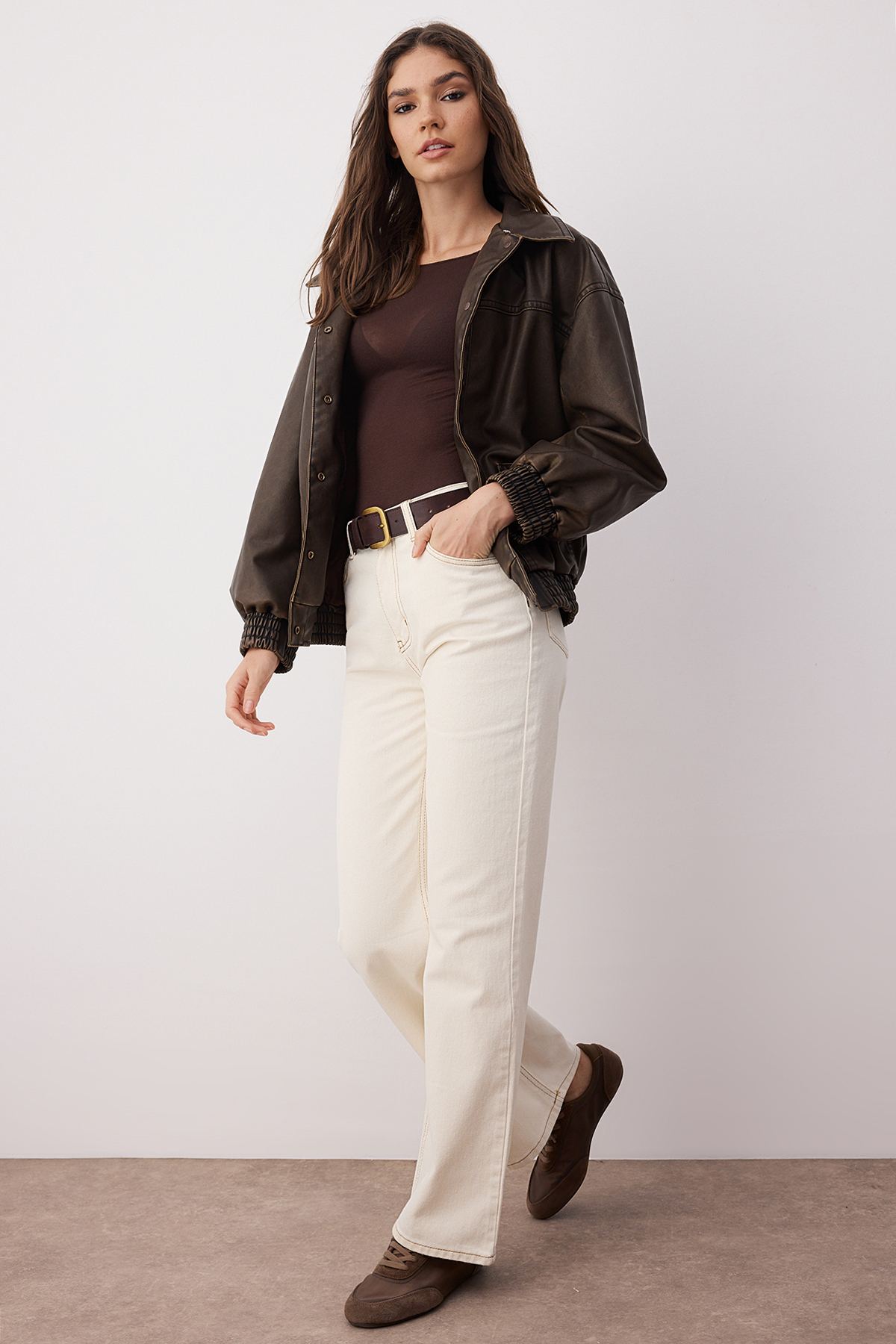 Trendyolmilla  Ekru Yüksek Bel Geniş Paça Wide Leg Jeans TWOAW24JE00274 - Görsel 2