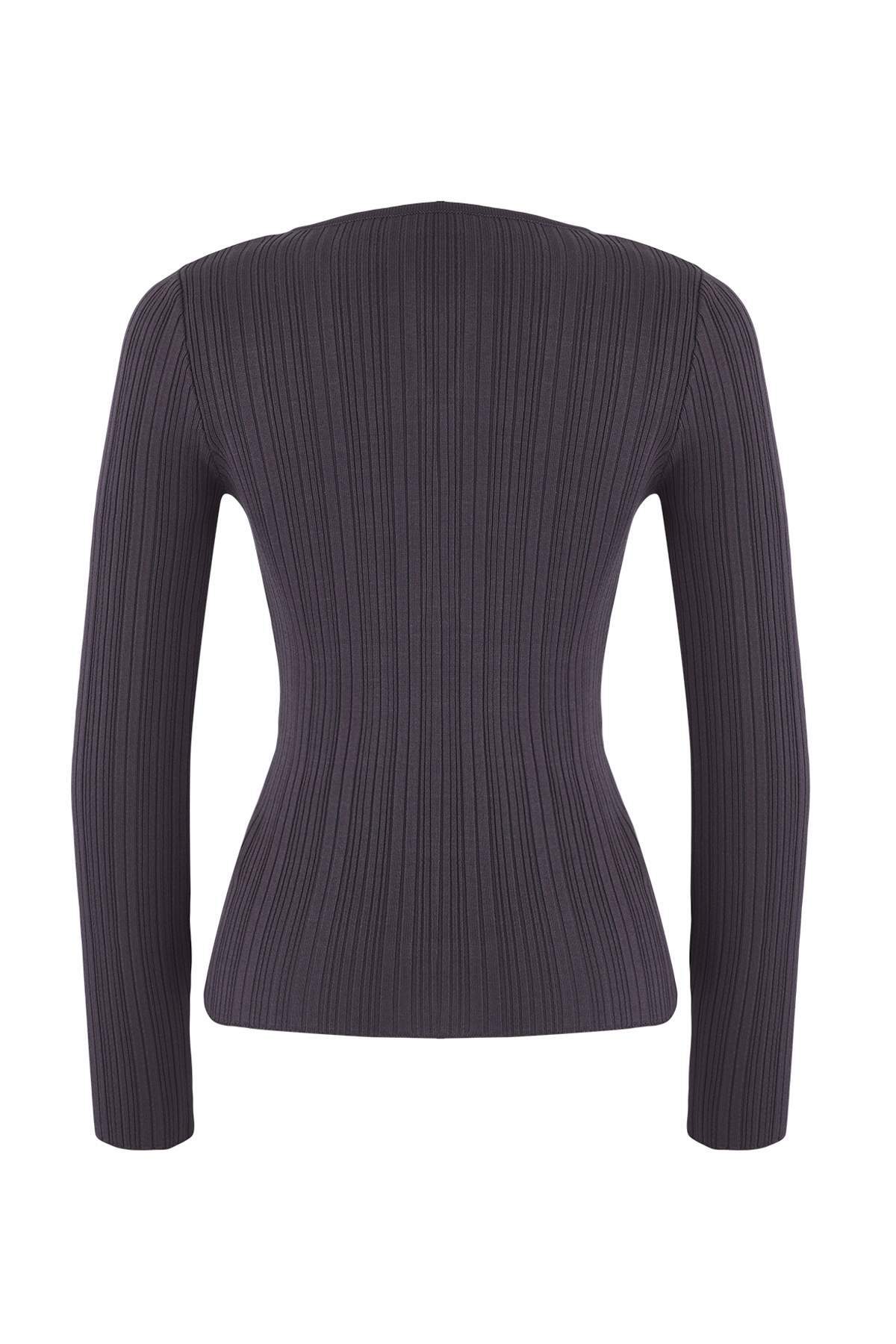 Trendyolmilla  Wardrobe Essentials Antrasit Fitted/Vücuda Oturan Fitilli Triko Kazak | TWOAW26KZ00083 - Görsel 6