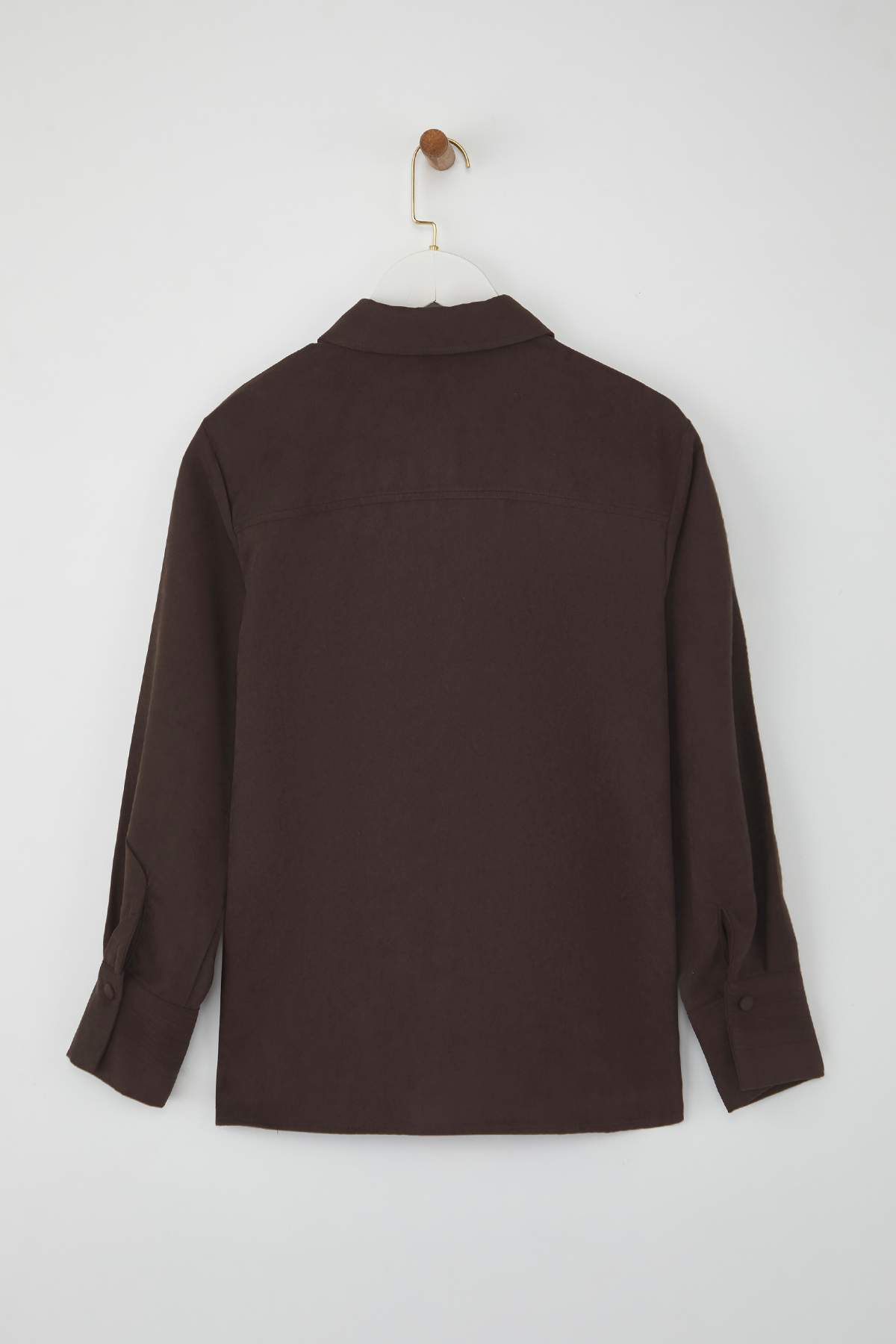 Trendyolmilla  Koyu Kahverengi Regular Fit Süet Gömlek TWOAW26GO00027 - Görsel 6