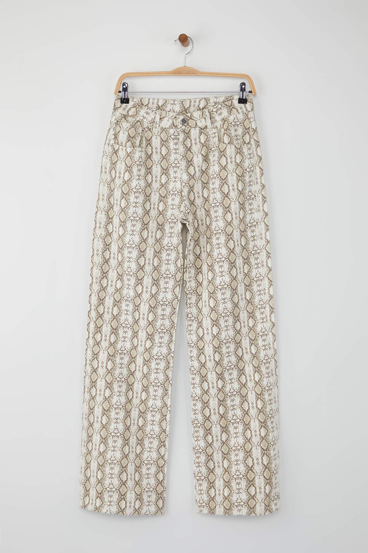 Trendyolmilla  Çok Renkli Animal Yılan Desenli Yüksek Bel Wide Leg Jeans TWOAW26JE00136 - Görsel 5