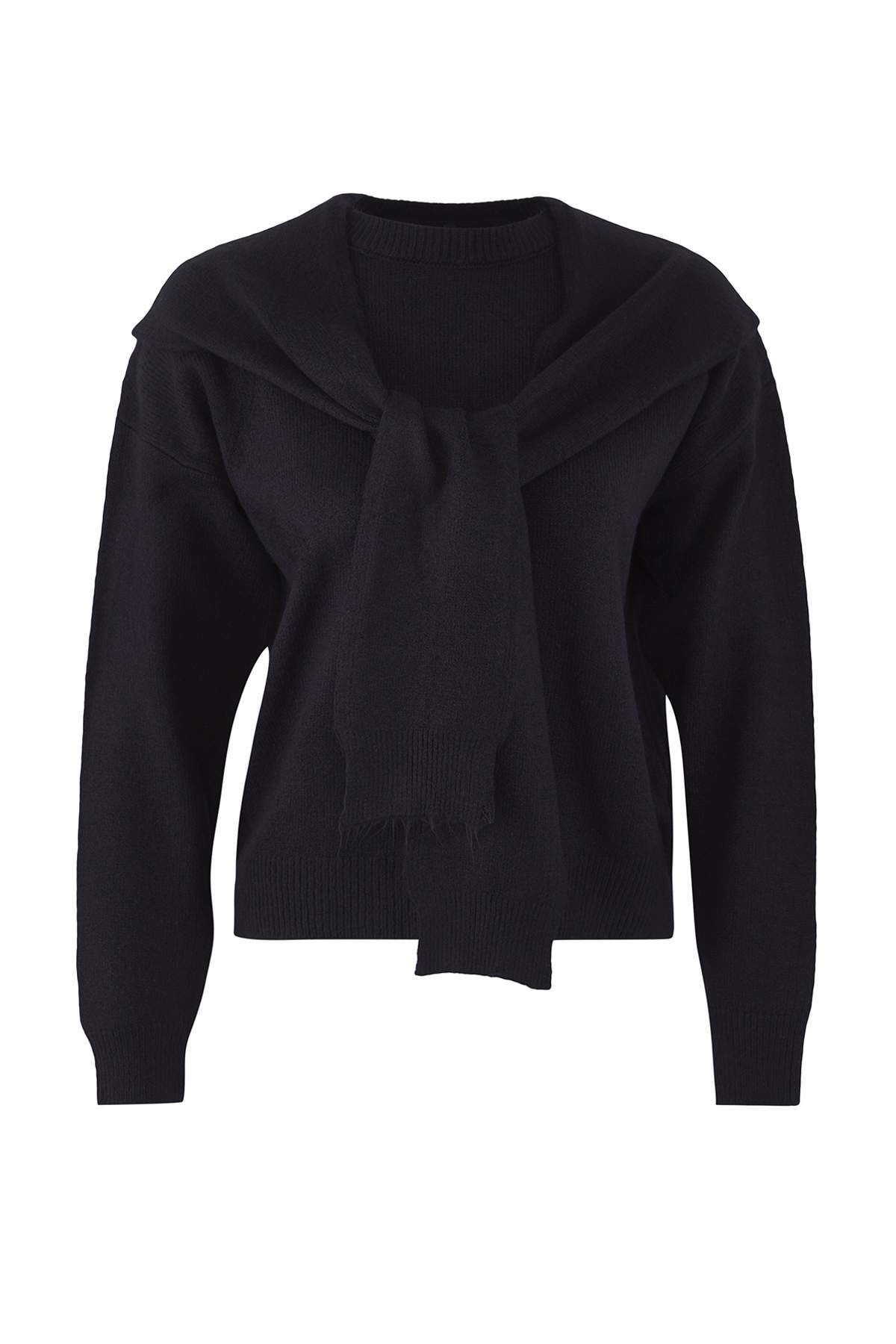 Trendyolmilla  Özel Koleksiyon Lacivert Yumuşak Dokulu Geniş Kalıp Şallı Triko Kazak TWOAW26KZ00166 - Görsel 6