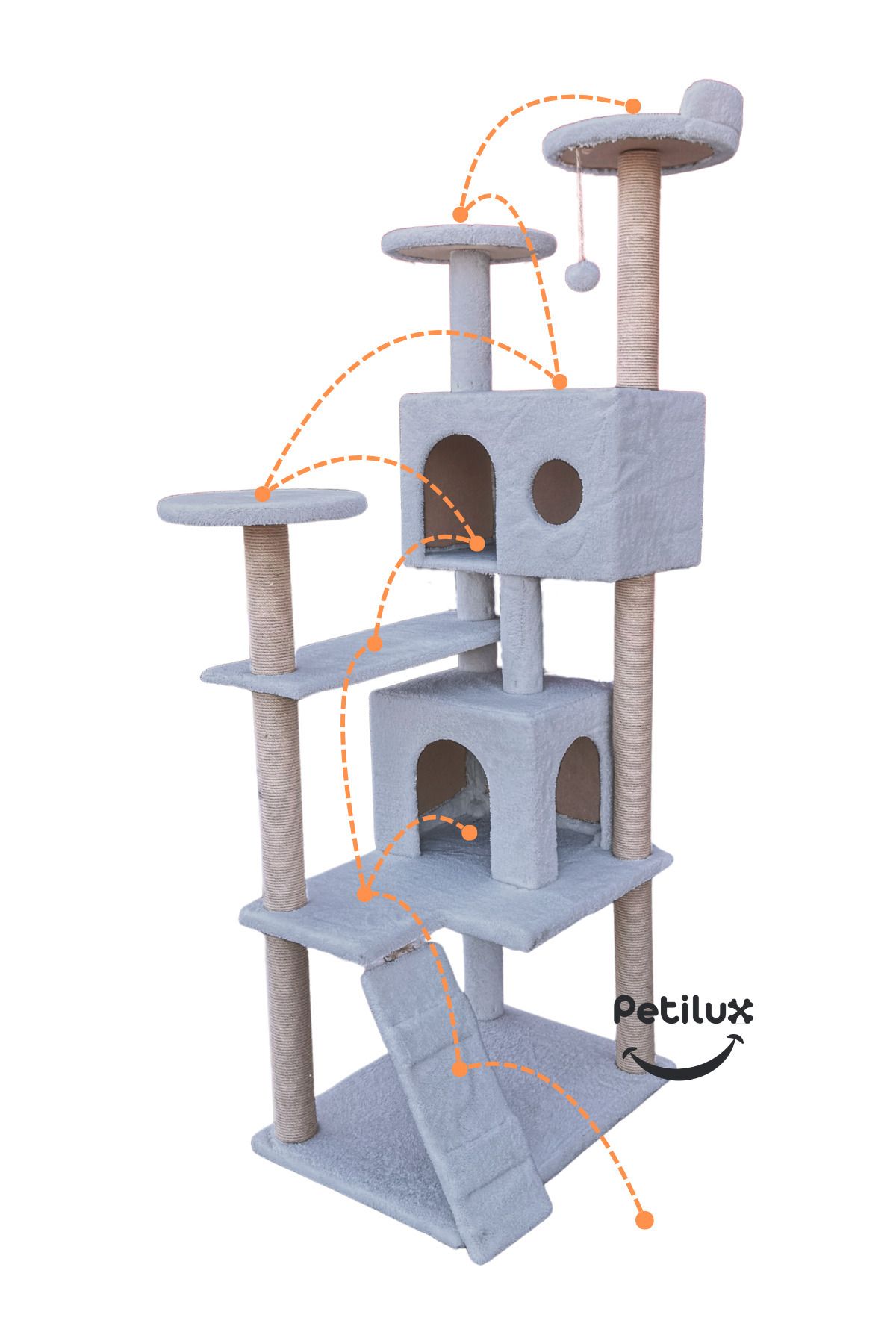 Petilux-Multi-Storey Cat House and Scratching Tower Cat Play and Rest Area with Jute Drawstring Scratching Area 4