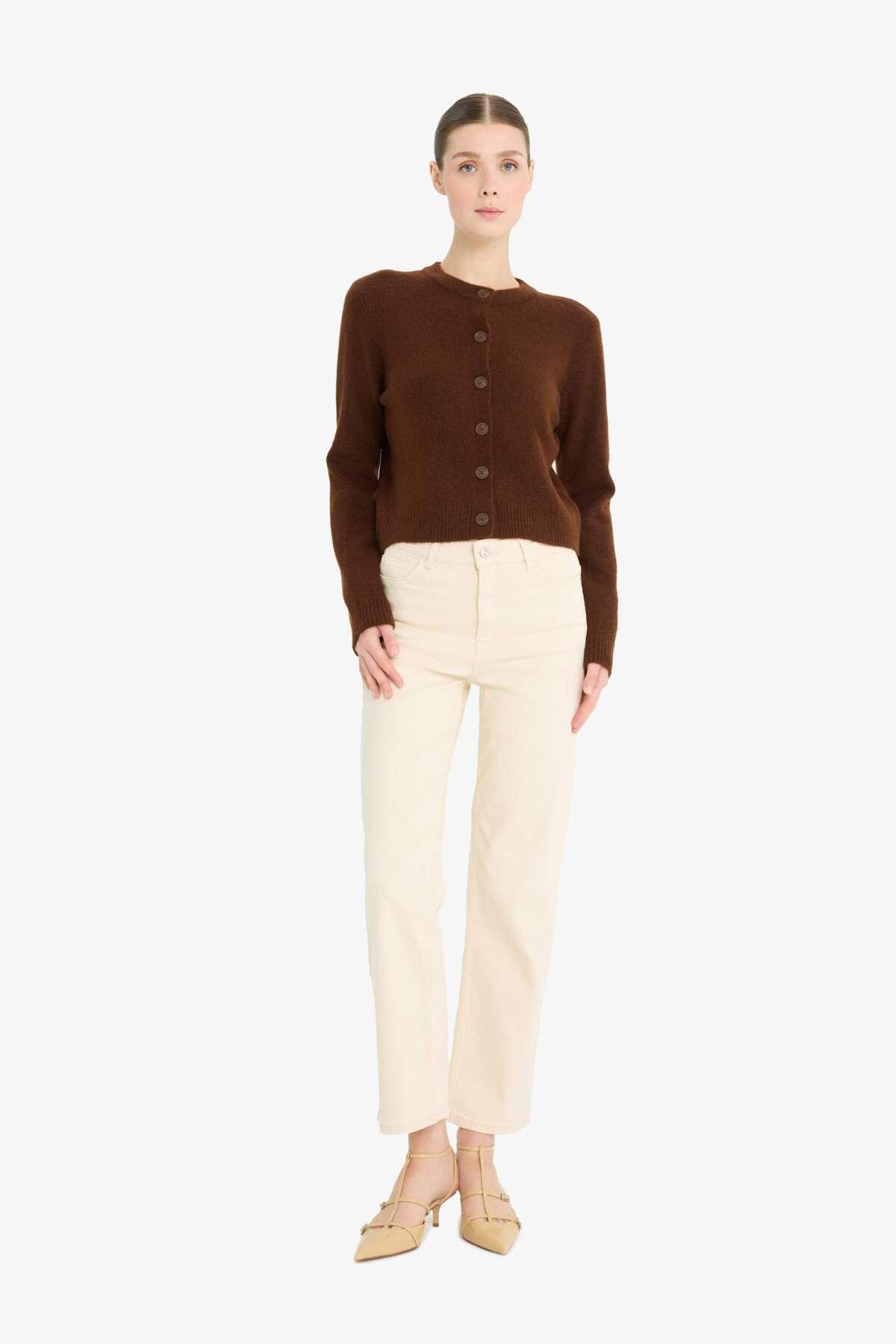 DeFacto-Regular Fit Crew Neck Basic Plain Button Soft Touch Soft Knitwear Cardigan E3654Ax25Wn 2