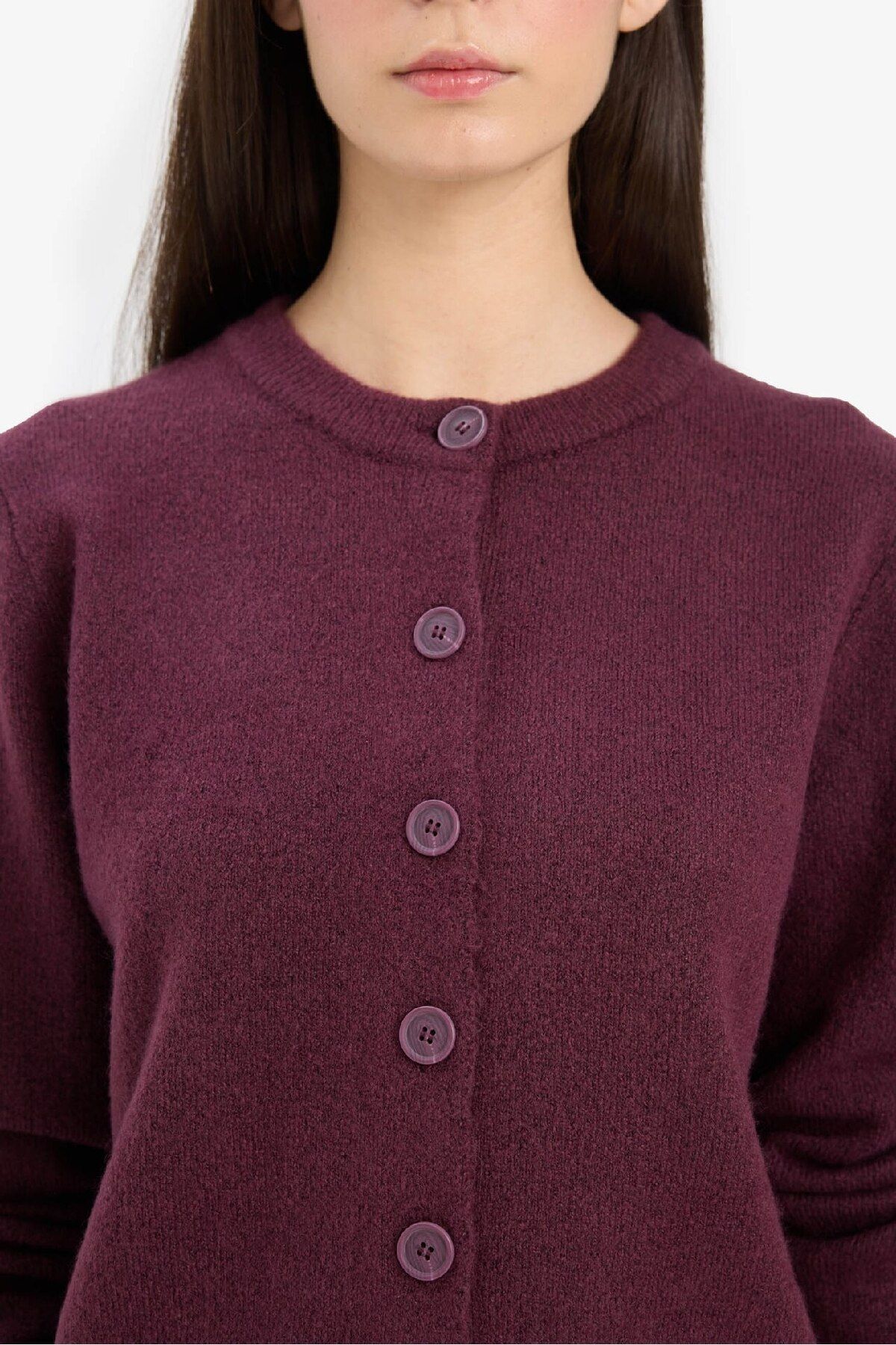 DeFacto-Regular Fit Crew Neck Basic Plain Button Soft Touch Soft Knitwear Cardigan E3654Ax25Wn 5