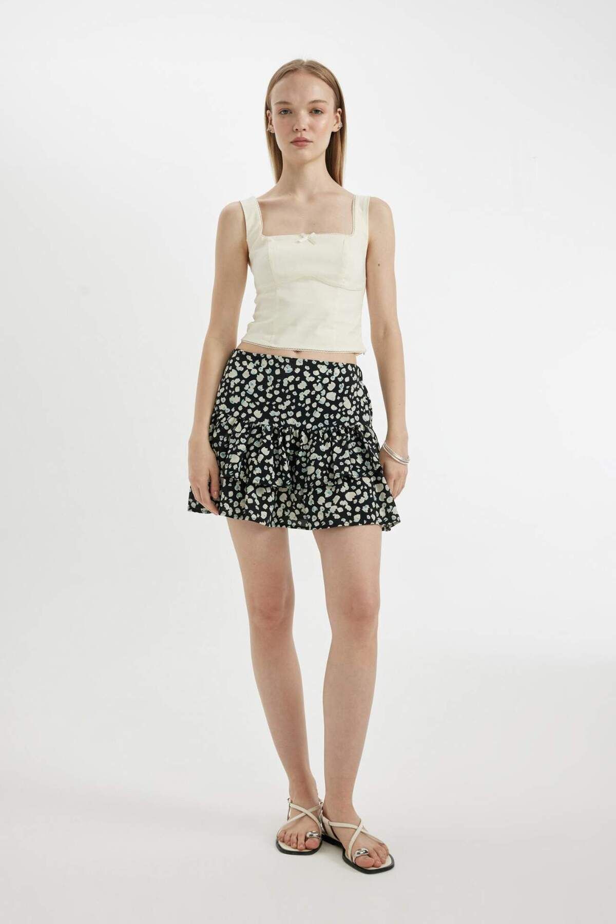 DeFacto-Coool Patterned High Waist Moroccan Mini Skirt D1363Ax24Sm 2