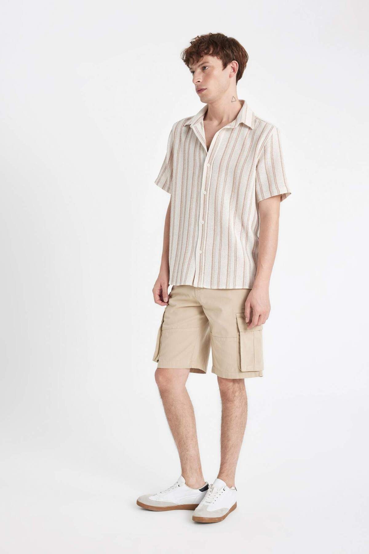 DeFacto-Relax Fit Flat Leg Gabardine Cargo Βερμούδες Σορτς C5382ax24sm 2