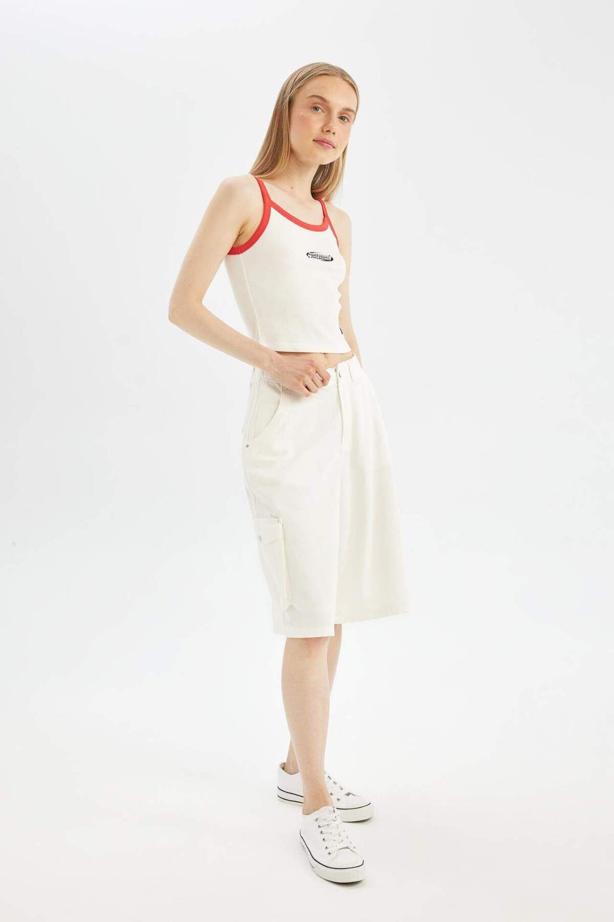 DeFacto-Coool High Waist Gabardine Bermuda Shorts D1250Ax24Sm 3
