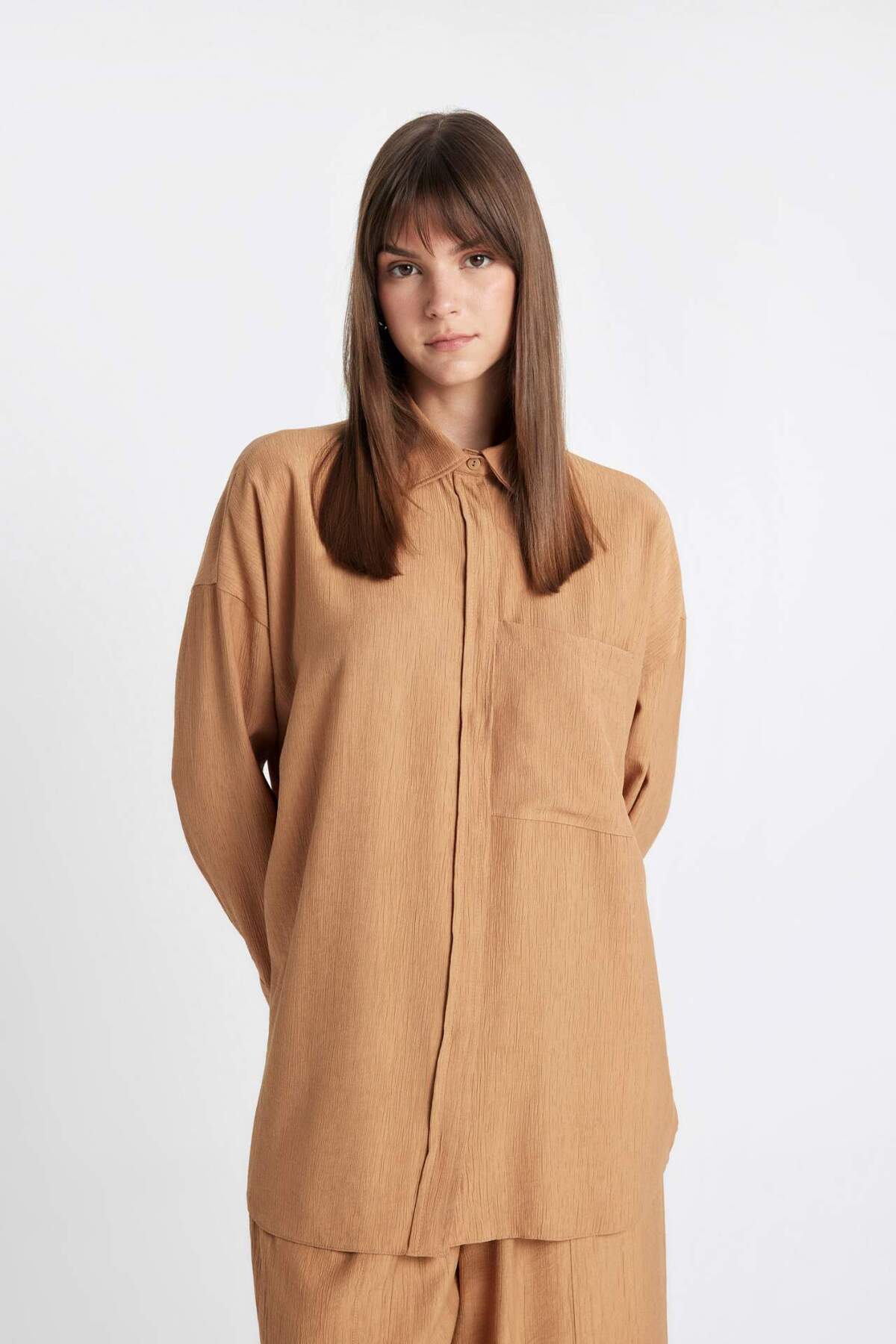 DeFacto-Relax Fit Crinkle ύφασμα μακρυμάνικο πουκάμισο Hijab Tunic C6482AX24SM 4