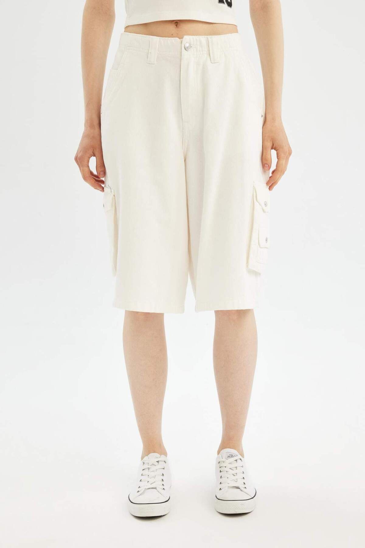 DeFacto-Coool High Waist Gabardine Bermuda Shorts D1250Ax24Sm 5