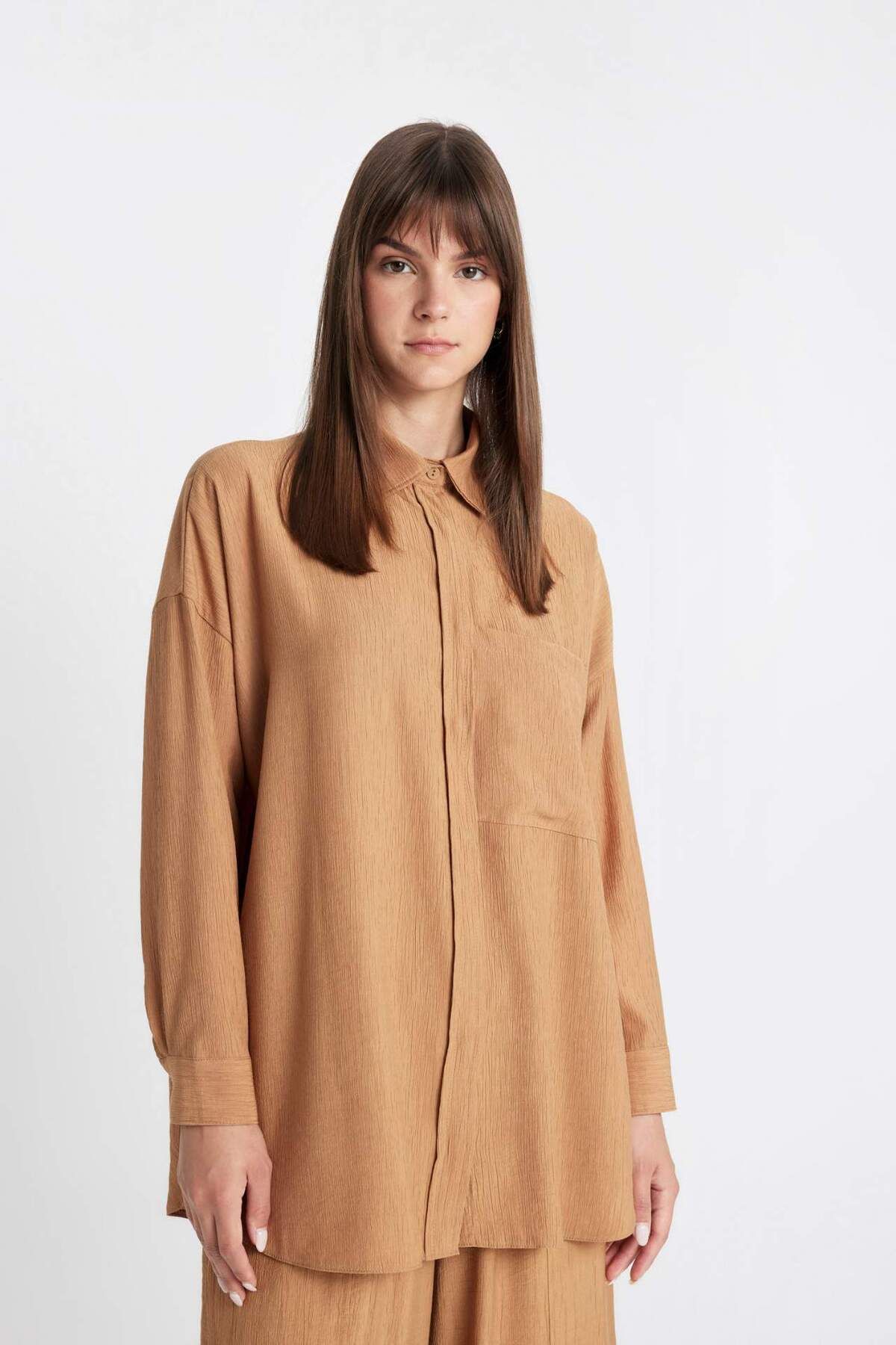 DeFacto-Relax Fit Crinkle ύφασμα μακρυμάνικο πουκάμισο Hijab Tunic C6482AX24SM 3