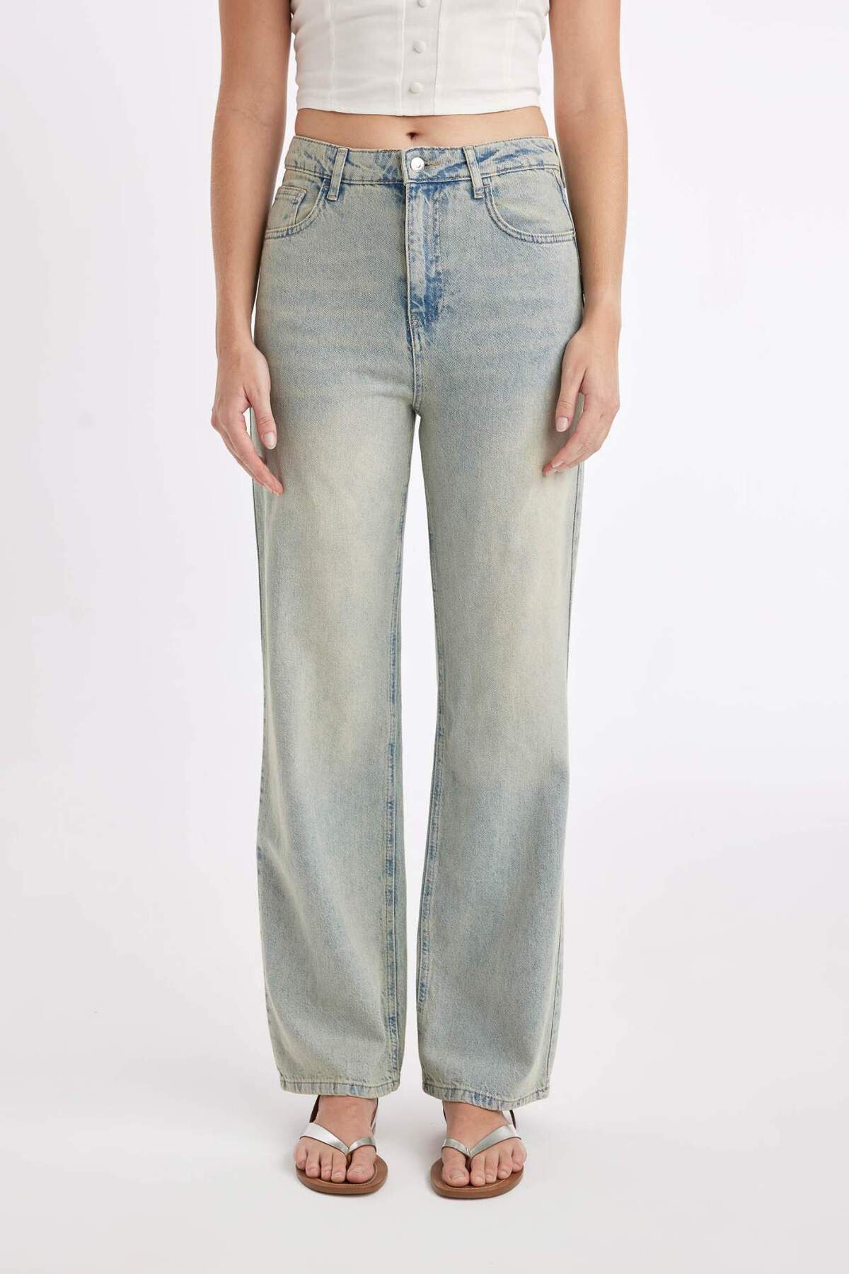 90's Wide Leg Yüksek Bel Uzun Jean Yıkamalı Pantolon D2961ax24hs