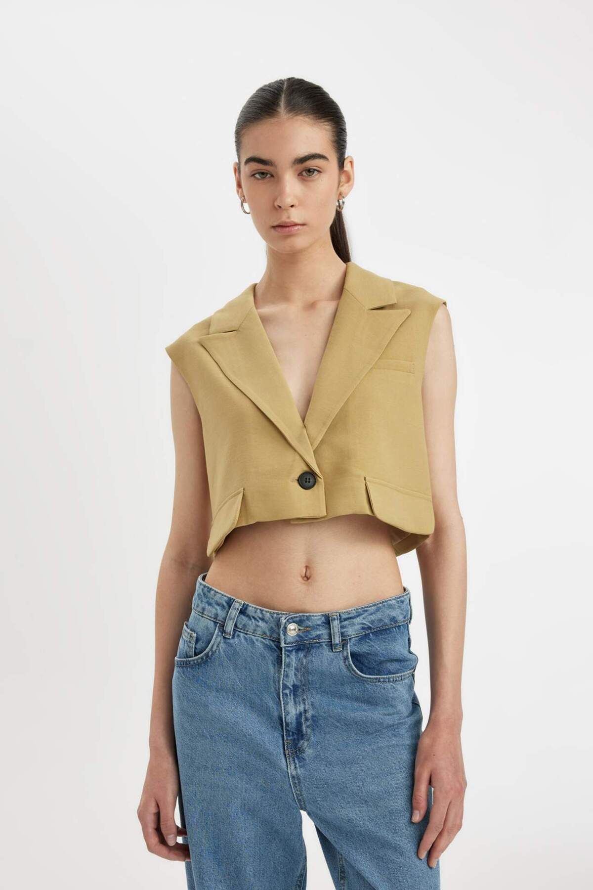 DeFacto-Crop Blazer Vest D1199Ax24Sm 3