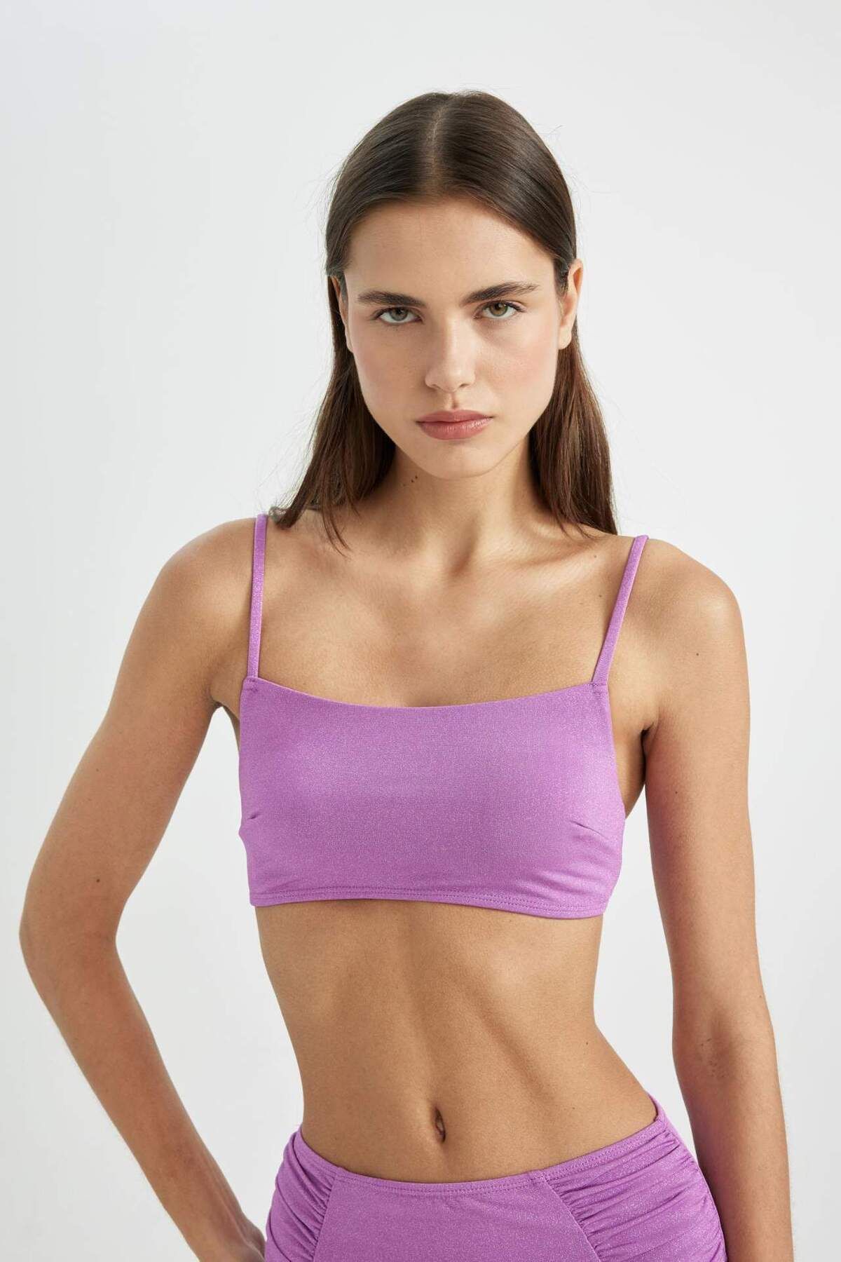 DeFacto-Regular Fit Shiny Fabric Bikini Top-Fall in Love B7475Ax24Sm 3