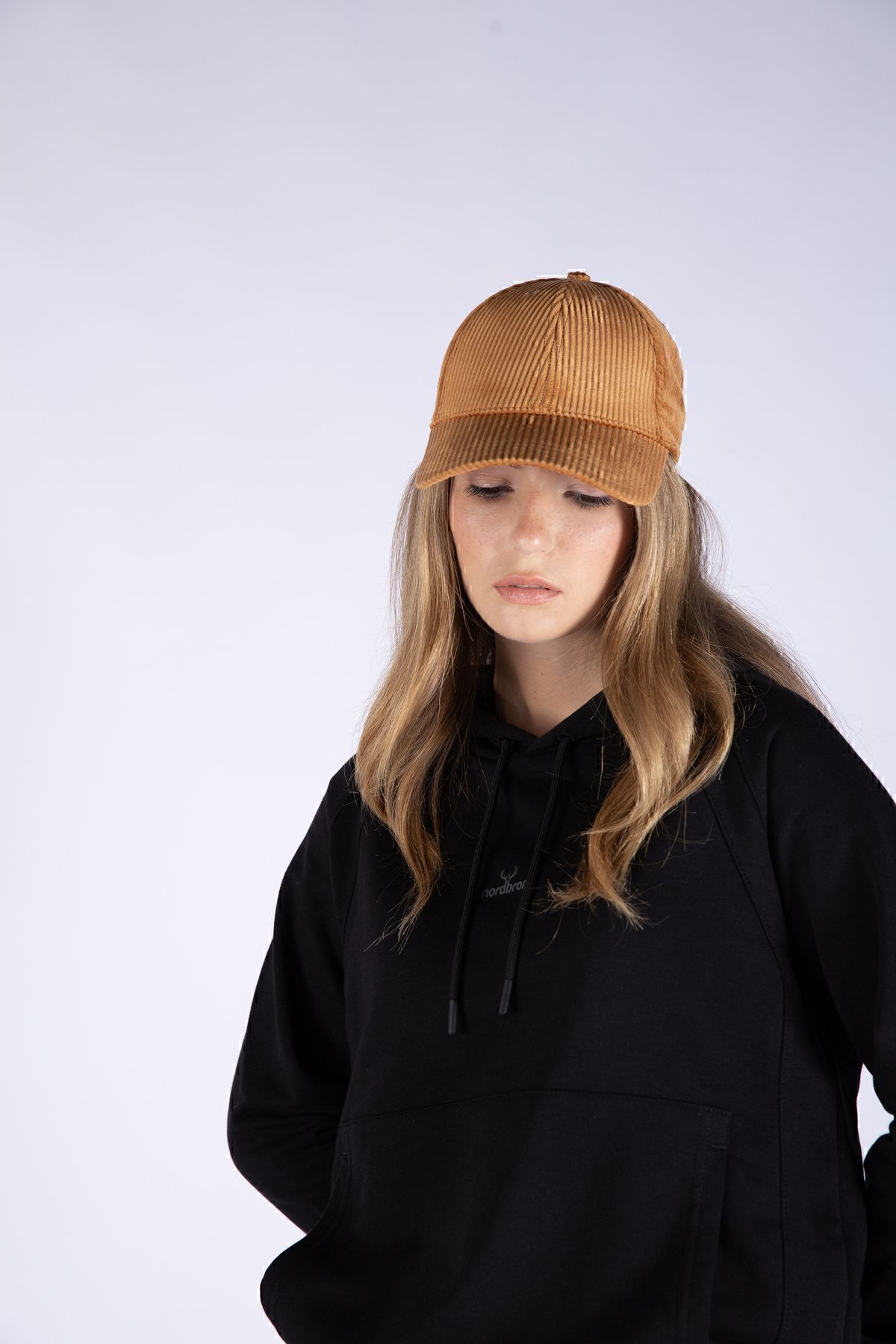 Nordbron-Unisex Χάλκινο 100% βαμβακερό βελούδινο καπέλο με μισή επένδυση Δερμάτινη ετικέτα Λεπτομερές επίπεδο ρυθμιζόμενο καπάκι 5
