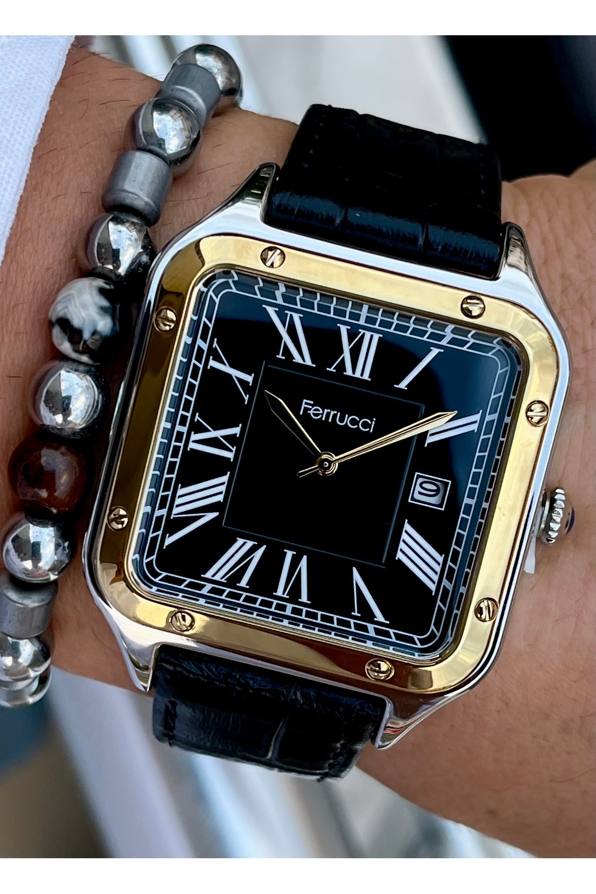 ساعت مردانه با بند چرمی، ۳ اتمسفر، ضمانت ۲ ساله، دستبند هدیه