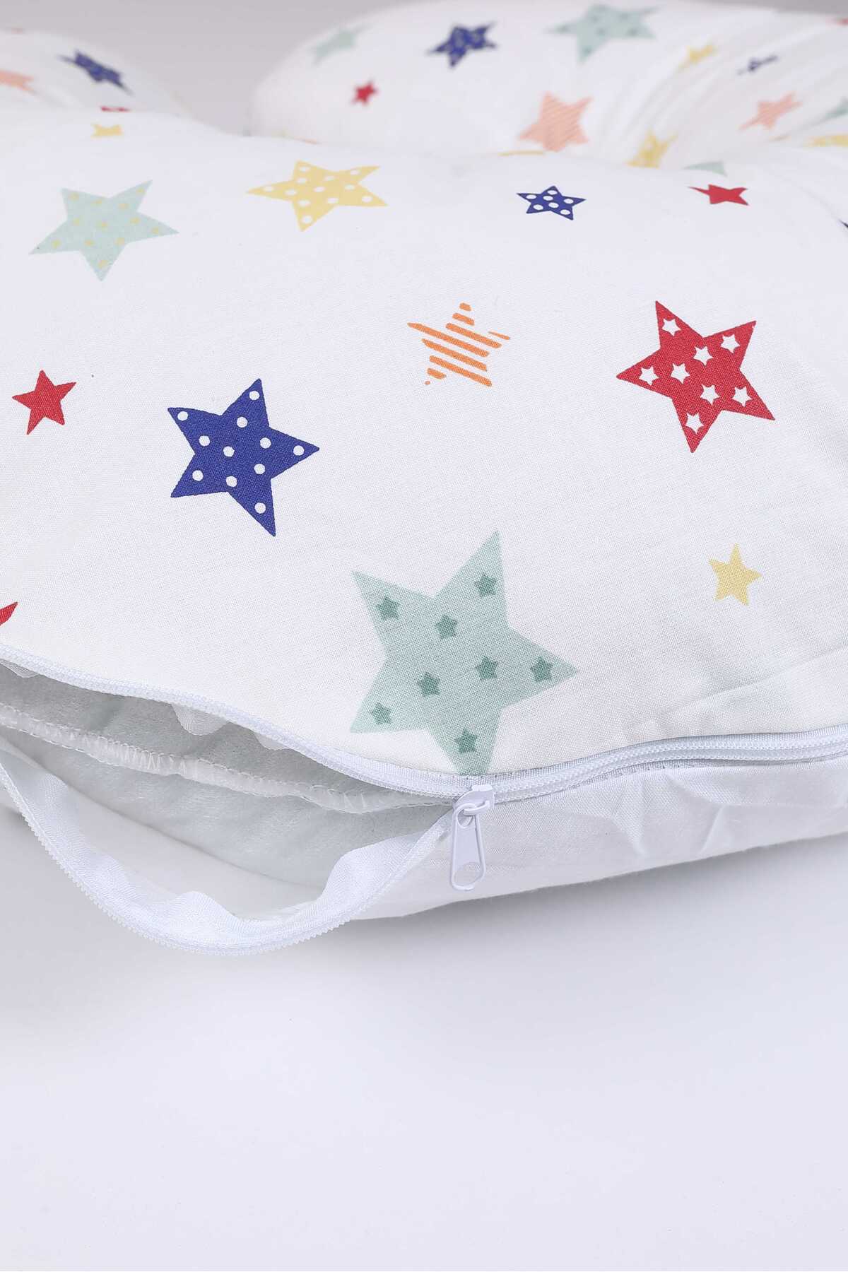 RUYALAR BEBEK Emzirme Yastığı Minderi -% 100 Pamuk - Beyaz Yıldızlı fotoğrafı 3 (önizleme)
