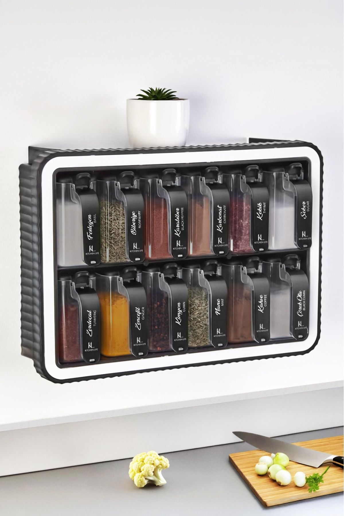 NESS HOME-12-Piece Self-Adhesive Spice Rack Set with Spoon - Labeled Handle and Lid 3
