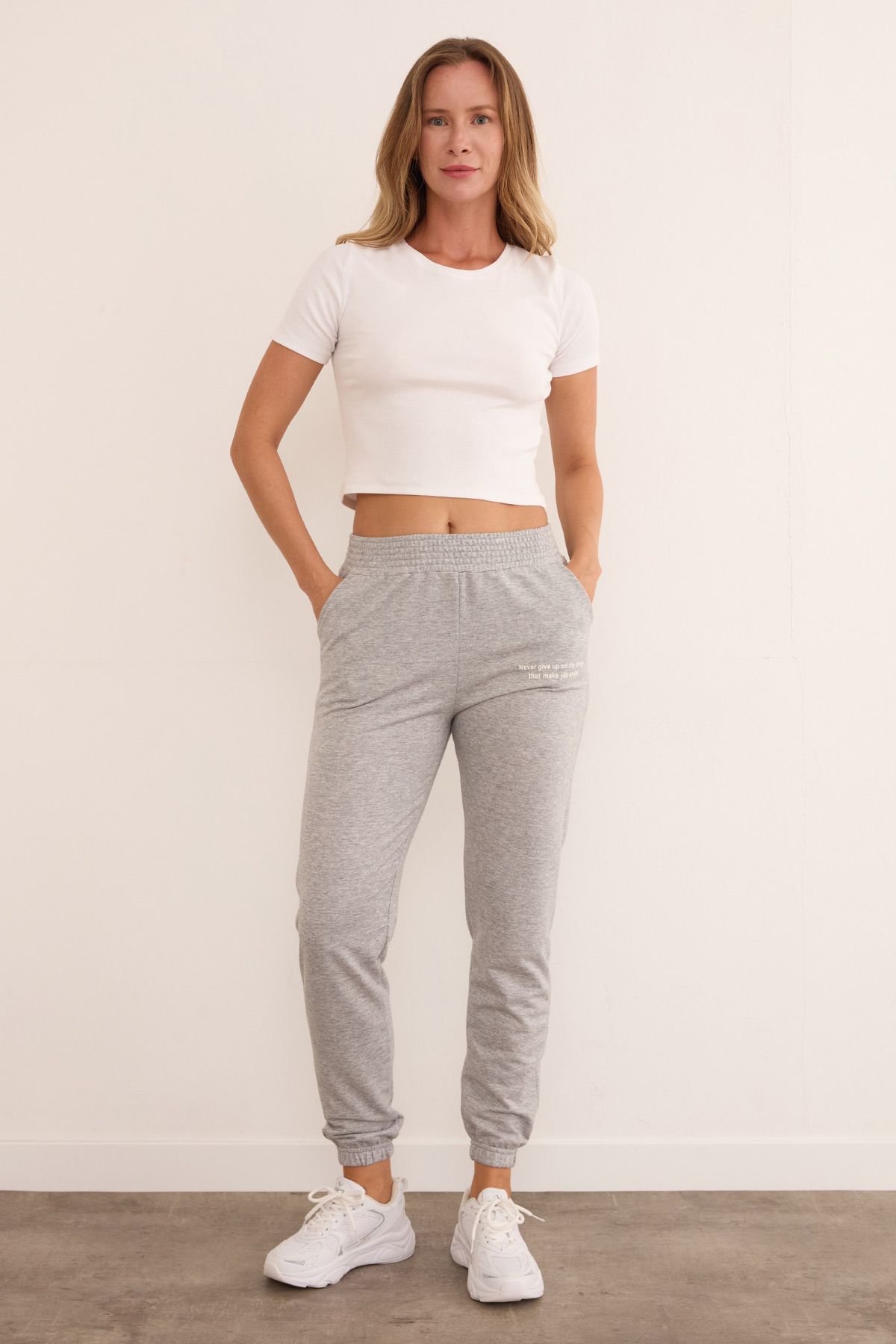 Fulla Moda-Text Printed Jogger Sweatpants - Elastic Waist 1