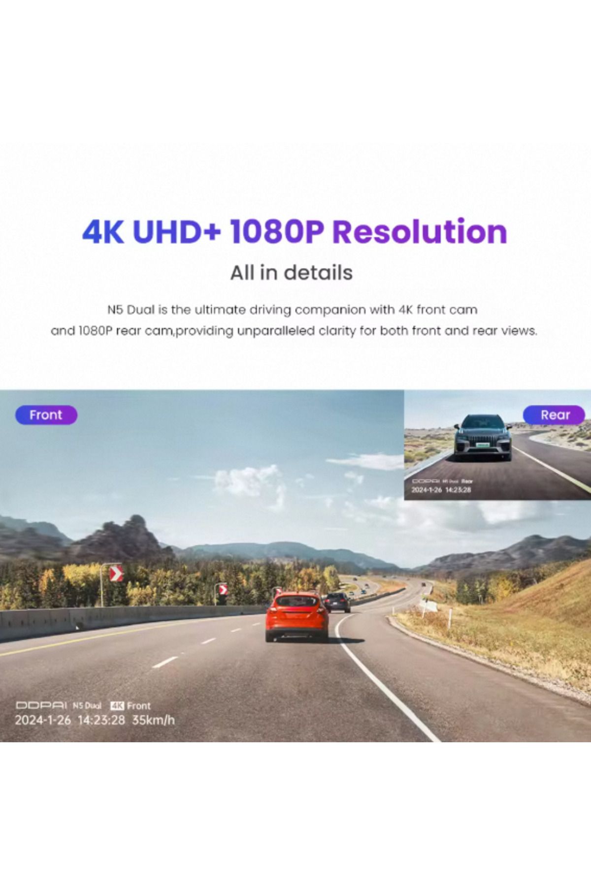 Choice-كاميرا لوحة القيادة N5 مزدوجة DDPAI 4K مزدوجة أمامية وخلفية بدقة فائقة 4K وكاميرا لوحة القيادة AI بدون بطاقة SD 3