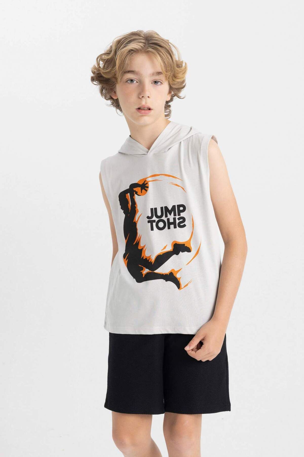 DeFacto-Boy's 2 Piece Set Printed Hooded Athlete Shorts C2187A824Hs 3
