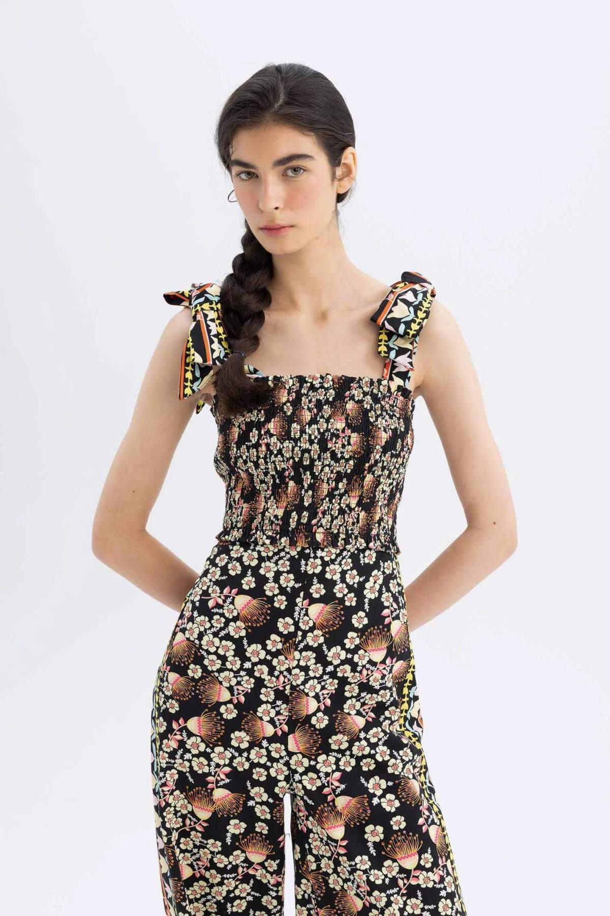 DeFacto-Lug Von Siga X Patterned Poplin Long Jumpsuit with Attachable Strap C1648Ax24Sm 7