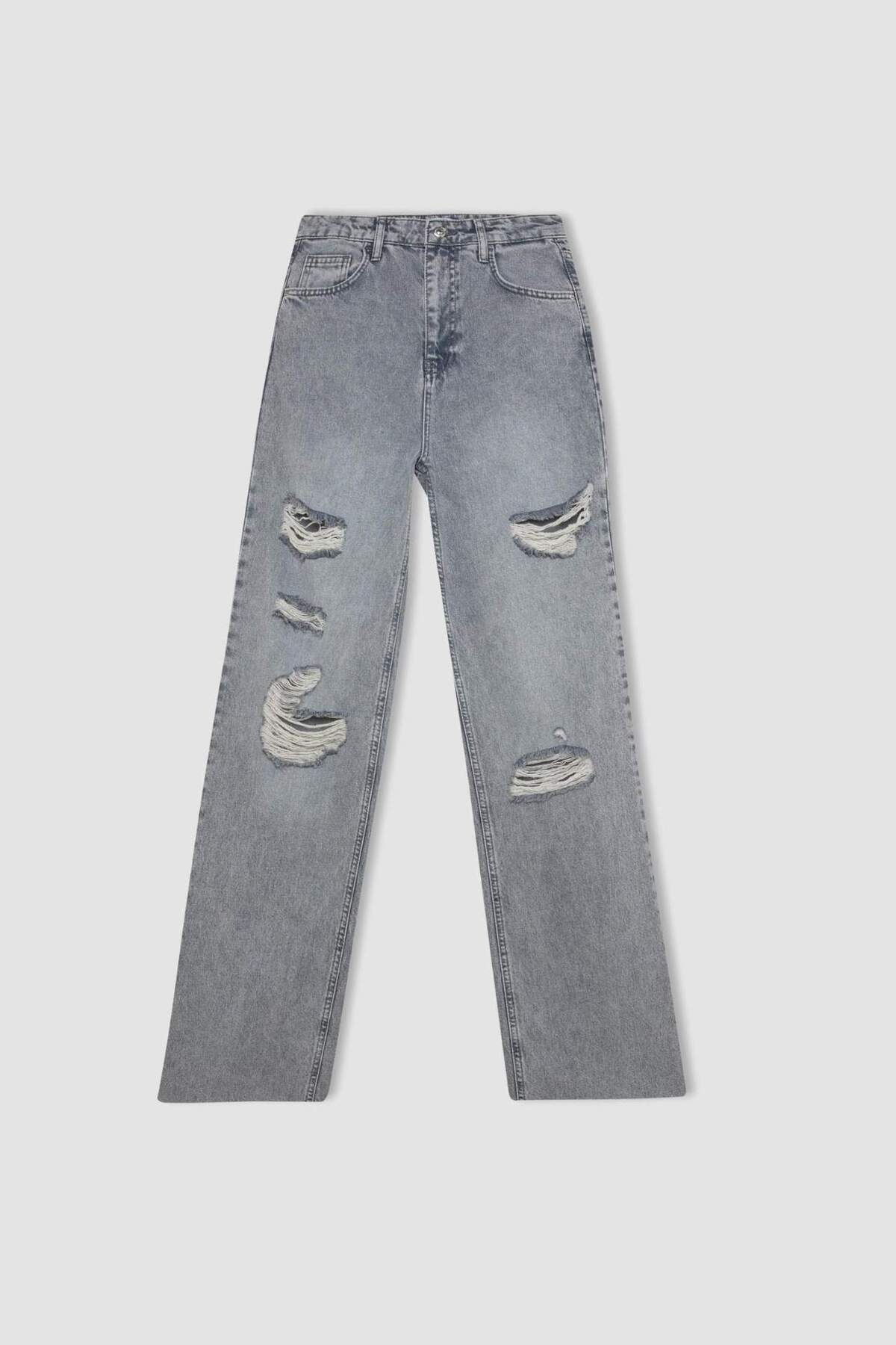 DeFacto-Pantaloni lungi de blugi spălați cu talie înaltă din anii 90 C8606AX24HS 6
